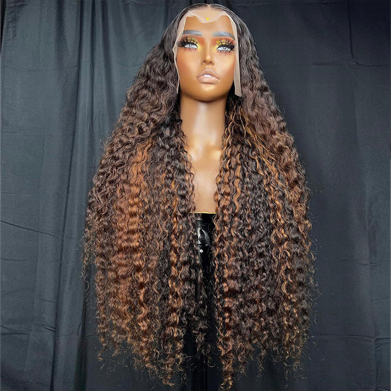 Eullair Brown Curly Human Hair Lace Front Wig - Glueless Pre Plucked Hairline with Natural Wave for Women | Perfect for Daily Wear, Parties & Special Occasions