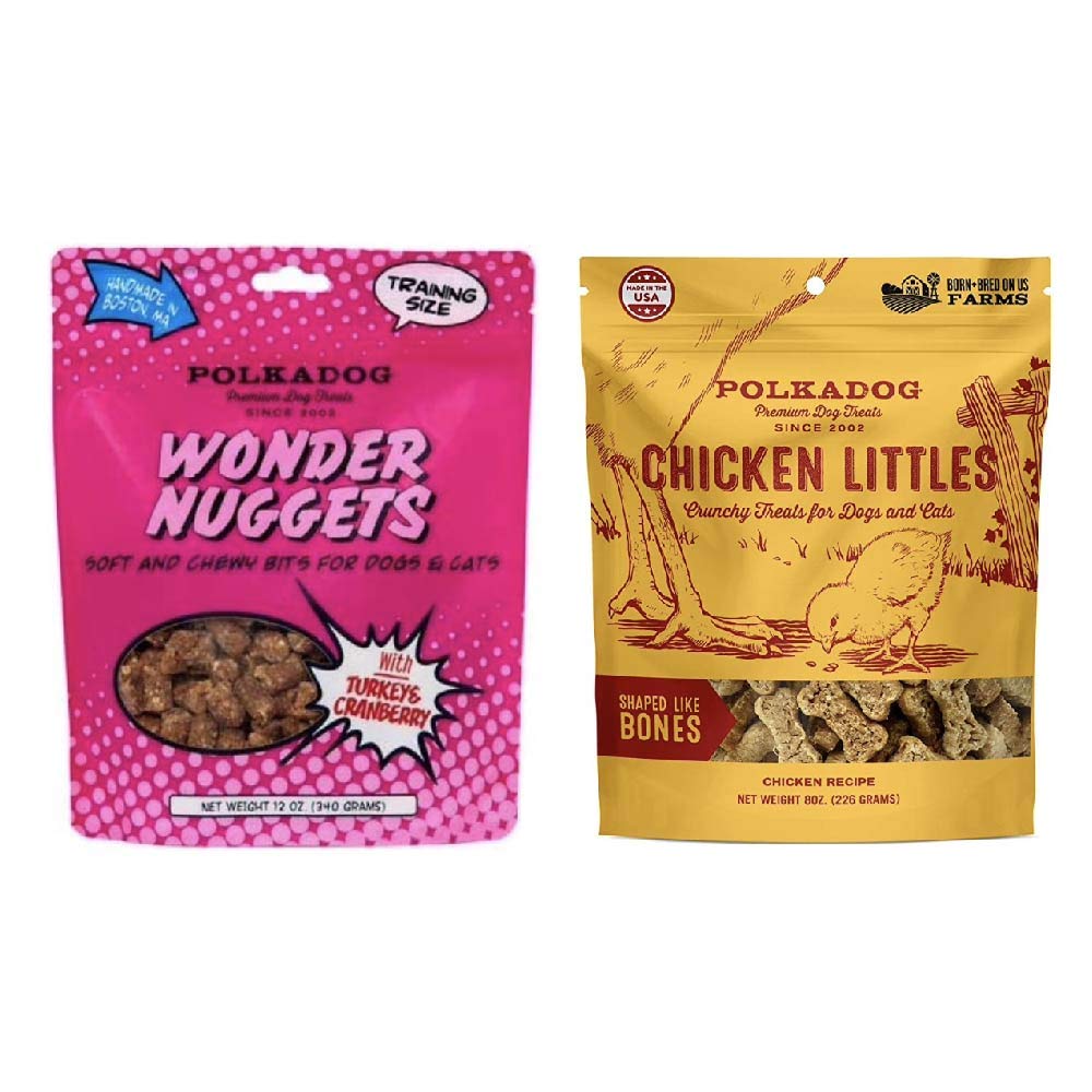 Polkadog Wonder Nugget Turkey & Cranberry Dog Treats (12 Oz) & Chicken Littles Crunchy Bone-Shaped Dog Snacks (8 Oz) - Natural, Grain-Free Training Rewards for Small & Large Dogs - Perfect for Outdoor Adventures, Training Sessions & Treat Time
