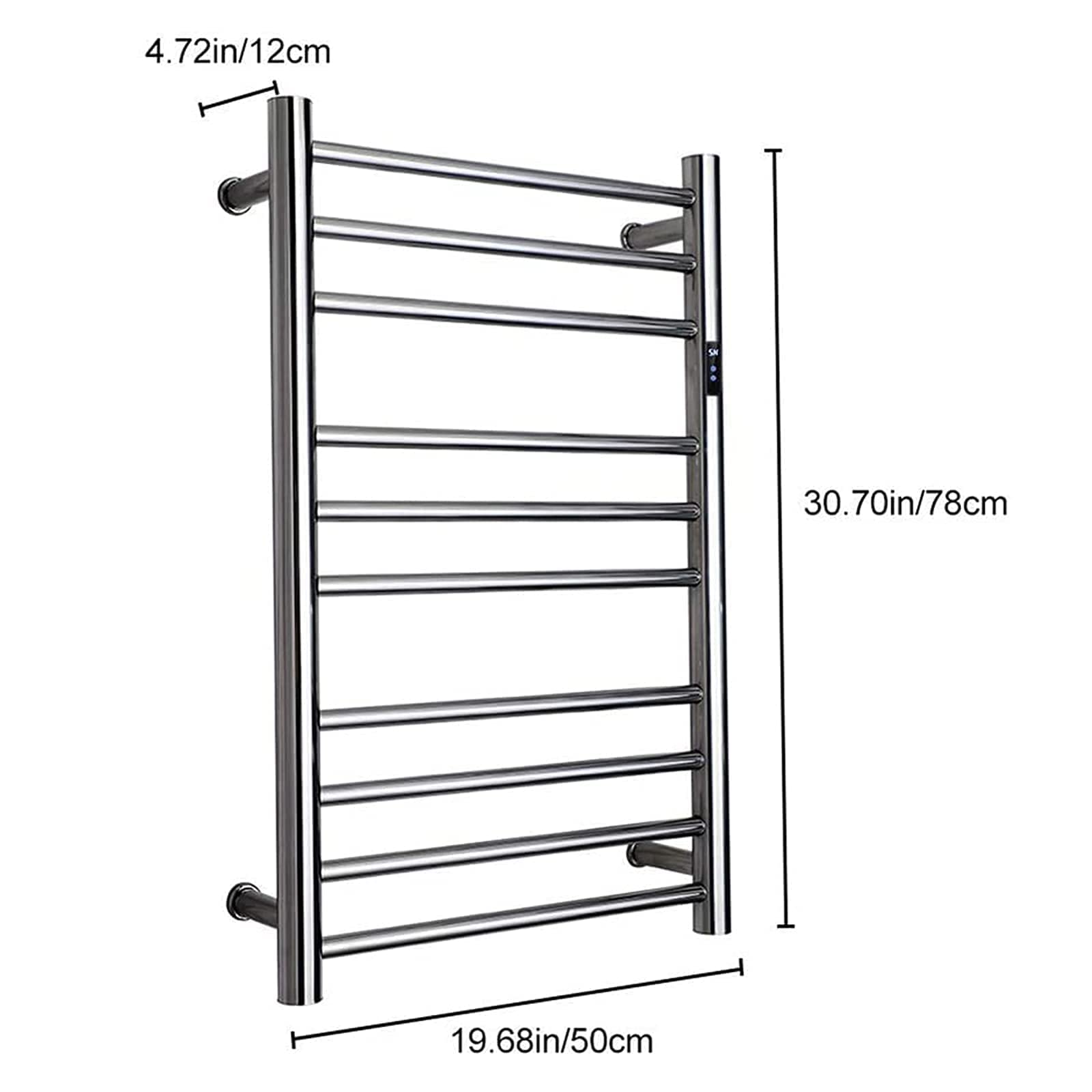 APUM Electric Towel Warmer with Built-in Timer - Wall Mounted Stainless Steel Heated Towel Rack for Bathroom (10 Bars, Polished Finish, Hardwired) - Perfect for Spa-Like Luxury & Quick Drying in Modern Homes