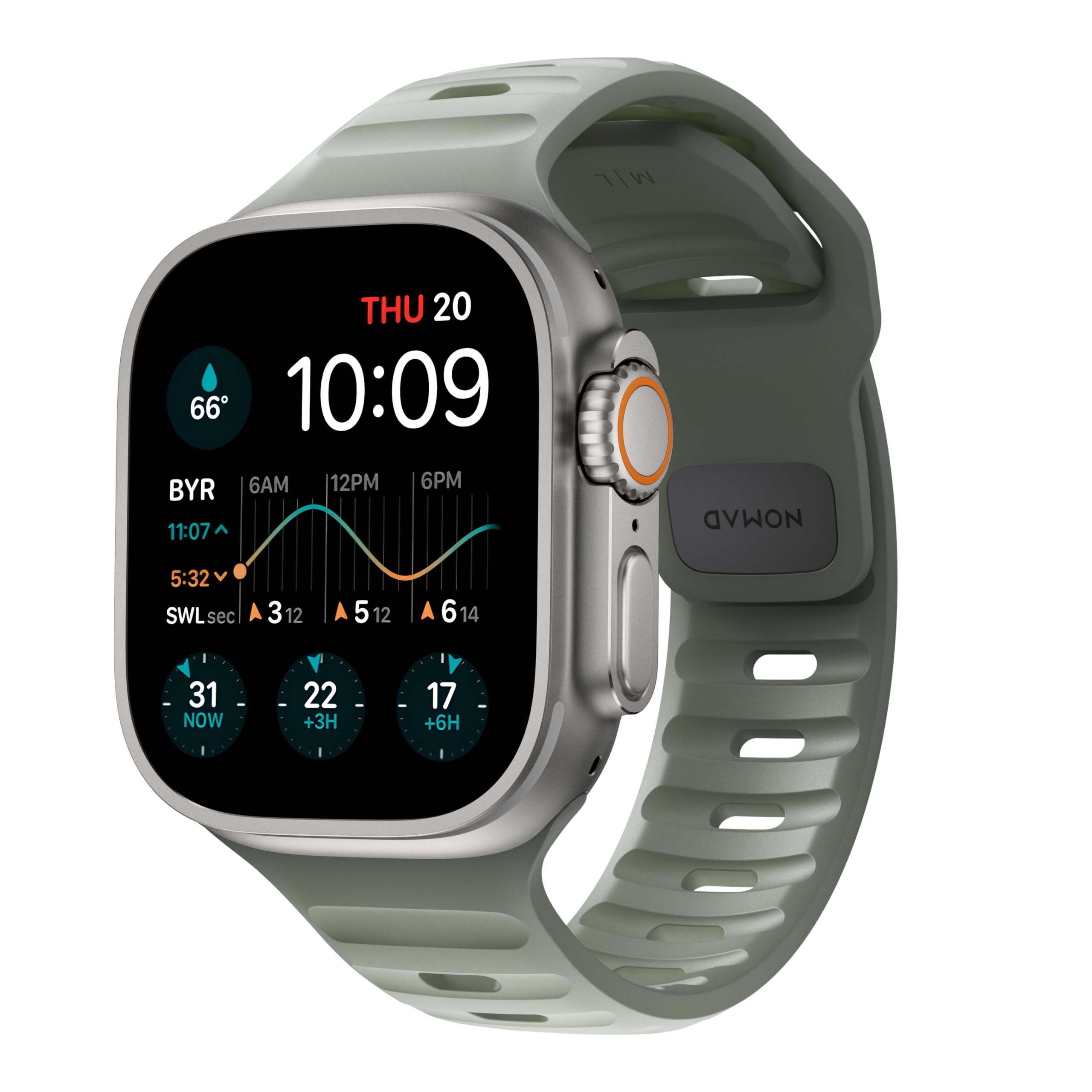 Premium Nomad Sport Band Compatible with Apple Watch Series 8/7/6/SE & All Models - Waterproof, Sweatproof Watch Strap for 49/45/44/42mm (Coastal Rock) - Perfect for Running, Swimming & Active Lifestyles - NM00736685