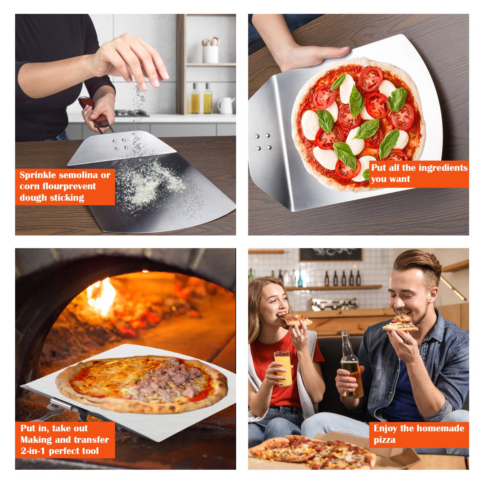 Stainless Steel Pizza Peel with Foldable Wooden Handle - 10 Inch Pizza Paddle for Outdoor Oven, Baking Stone & Bread Making | Perfect for Home Kitchens, Backyard BBQs & Wood-Fired Pizza Parties