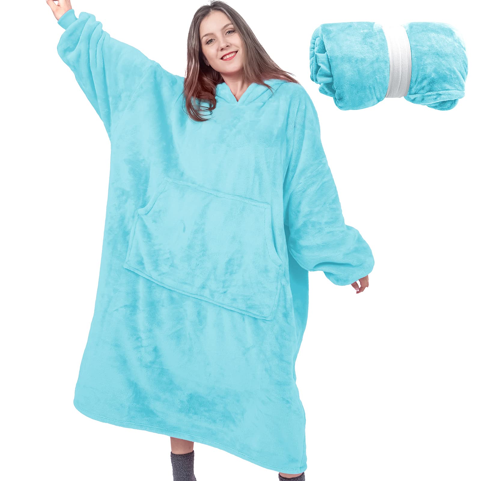 Wearable Blanket Hoodie for Women - Super Soft & Oversized Fleece Sweatshirt with Sleeves and Giant Pocket | Cozy Teal Hooded Blanket for Lounging, Netflix Nights & Winter Comfort