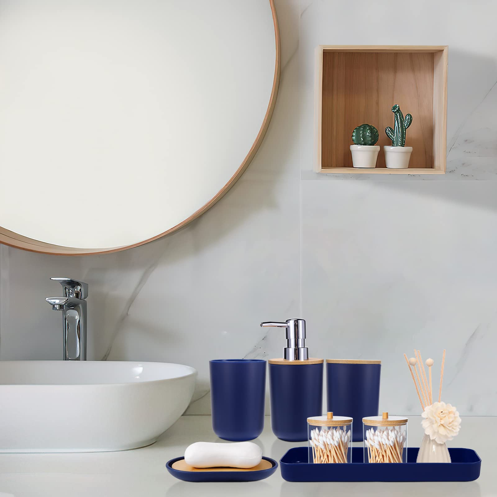 Navy Blue Bathroom Accessories Set - 9-Piece for Home & Hotel Use