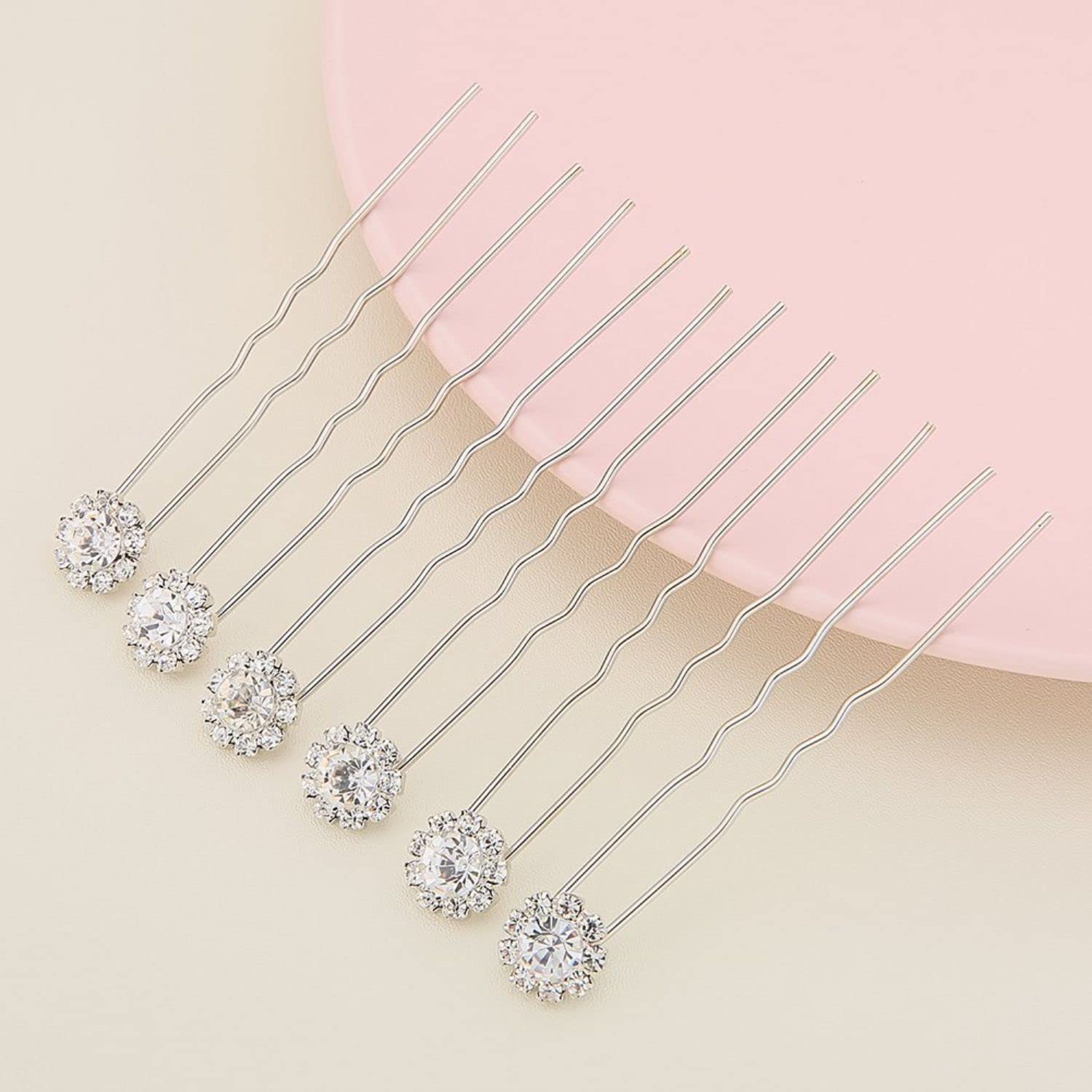 Crystal Bridal Hair Pins Set of 12 - Rhinestone Wedding Hair Accessories for Brides & Bridesmaids - Perfect for Weddings, Prom, and Formal Events