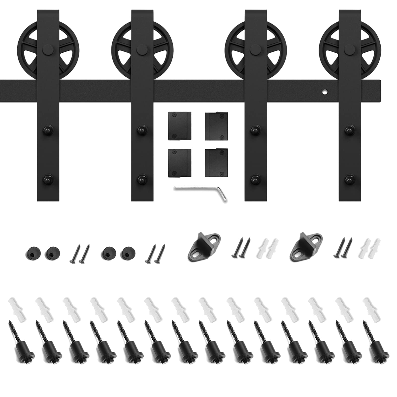 SMARTSTANDARD 18ft Sliding Double Barn Door Hardware Kit - Heavy Duty Industrial Design, Smooth & Quiet Operation, Easy Installation for 54