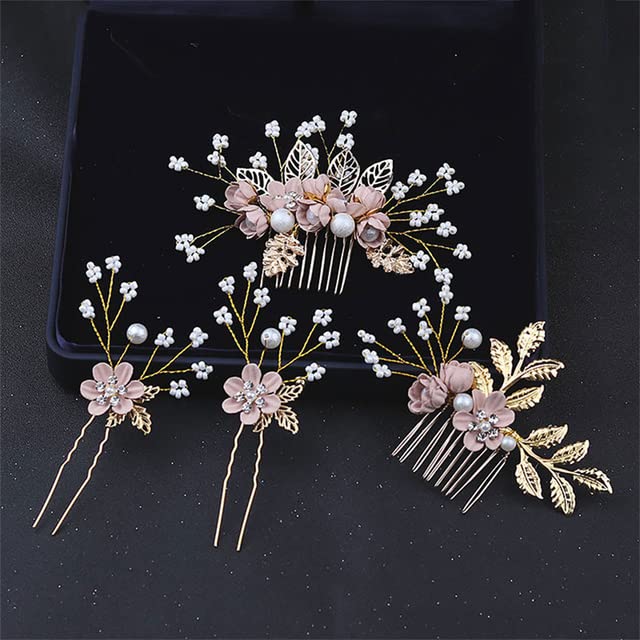 Golden Silver Pearl Wedding Hair Clips - Bridal Hair Accessories with Flower Leaves for Women - Perfect for Bridal Shower, Wedding Ceremony & Formal Events