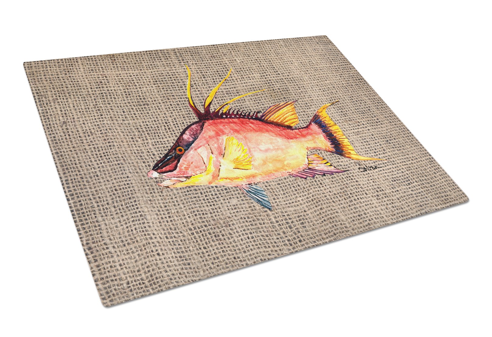 Caroline's Treasures 8753LCB Hog Snapper Faux Burlap Glass Cutting Board - Large Tempered Glass Kitchen Chopping & Serving Board - Perfect for Entertaining, Cooking, and Home Decor