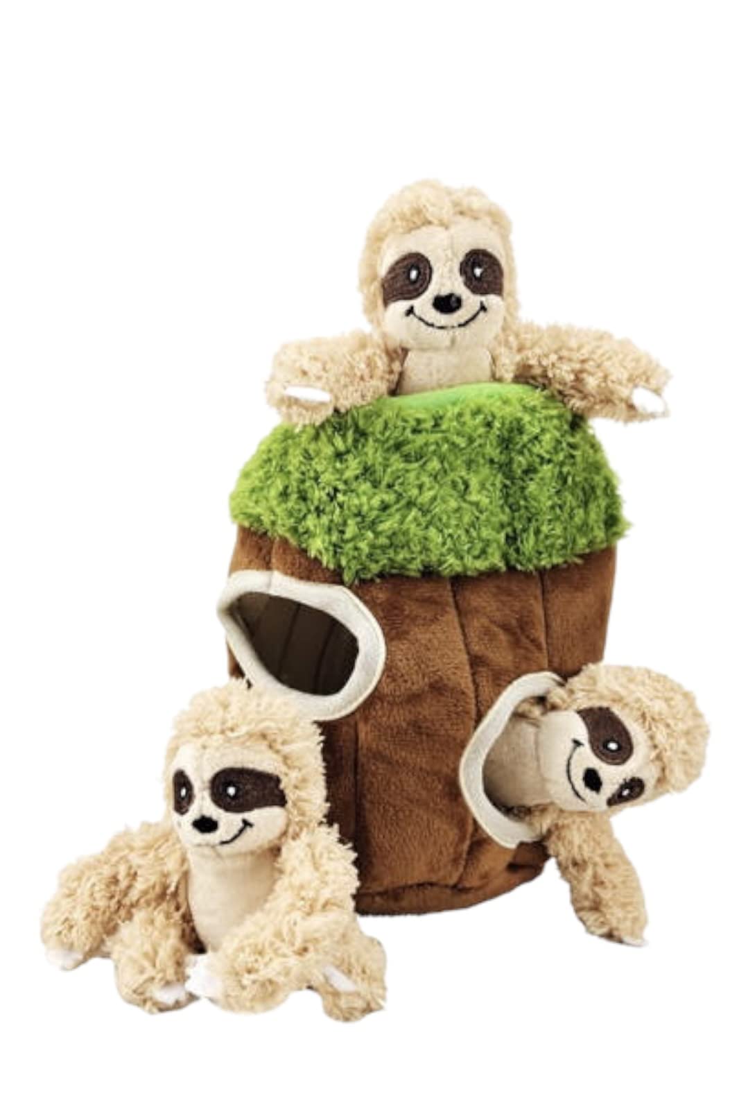 Interactive Plush Sloth Hide & Seek Dog Toy with Squeaker - Fun Burrow Game for Small & Medium Dogs | Tree Trunk Design with Hidden Sloth | Perfect for Indoor Play & Training
