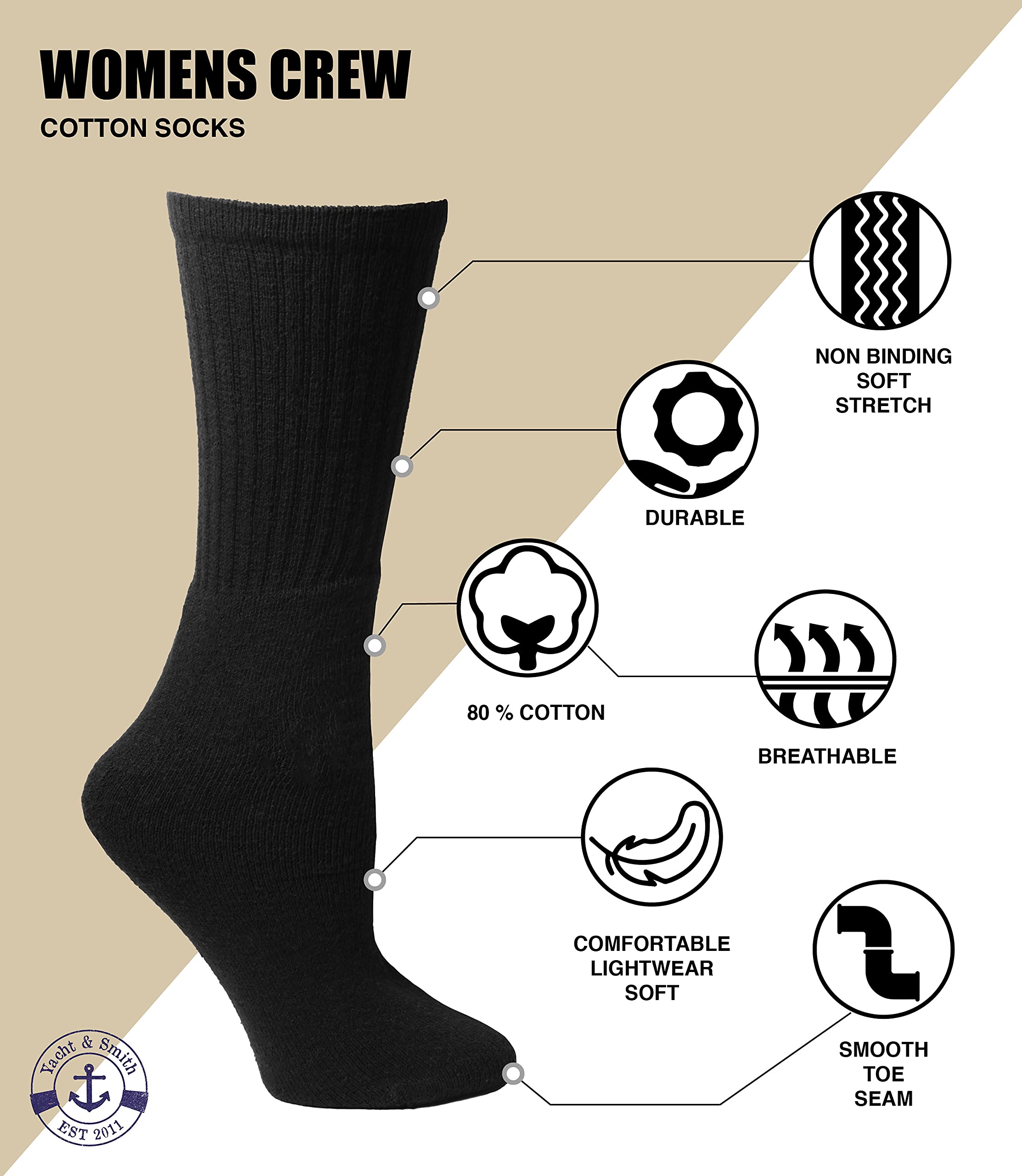 Yacht & Smith Men's & Women's Athletic Crew Socks - Bulk Wholesale Pack for Sports & Running - Comfortable Performance Socks for Gym, Workout & Everyday Wear