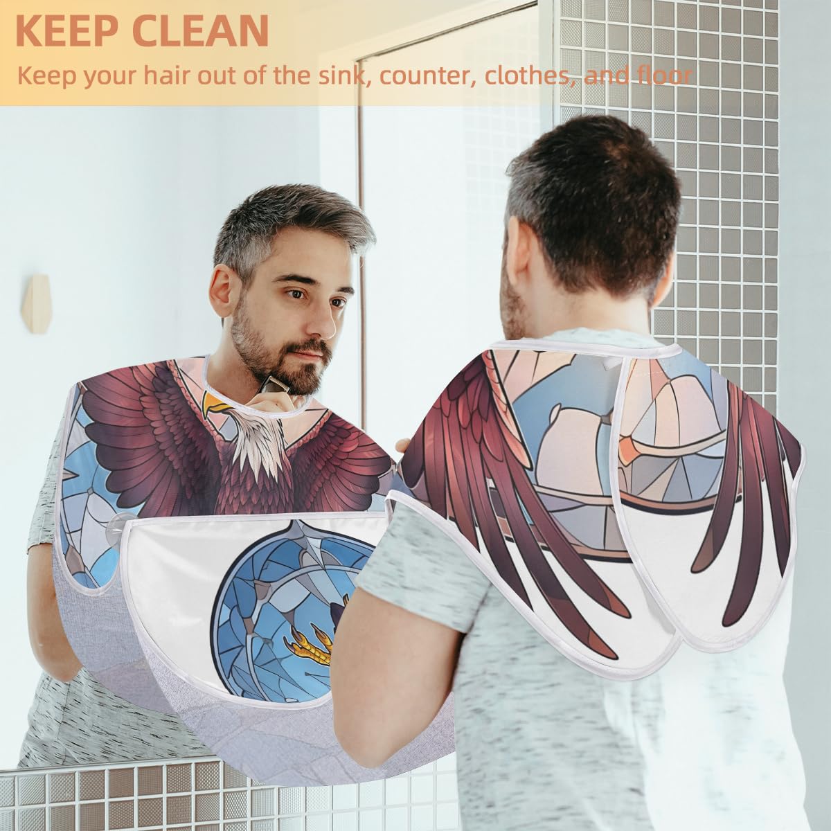 Men's Bird Glass Window Beard Shaving Bib - Waterproof Hair Dye Apron for Barbers & Stylists, Makeup Artist Cape with Sink Hair Catcher - Perfect for Home Grooming, Salon Use & DIY Haircuts
