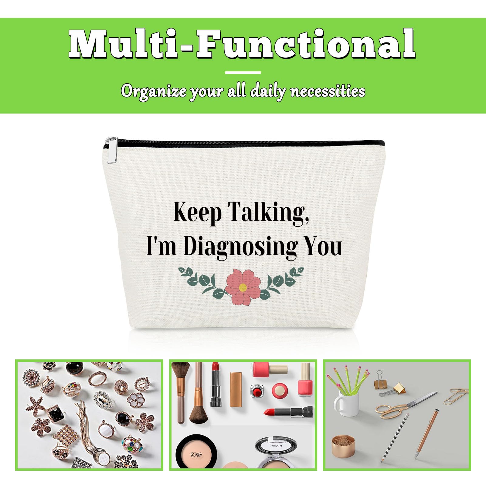 Psychology Gifts for Women - Therapist Appreciation Thank You Gift, Graduation & Birthday Present for Psychologists - Travel Makeup Bag & Cosmetic Pouch (Perfect for Counseling Sessions, Office Use & Daily Essentials)