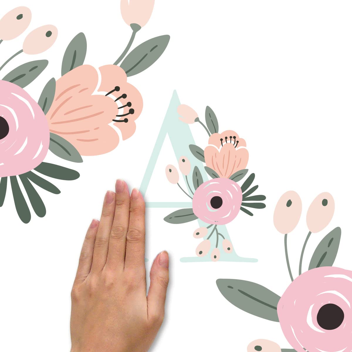 RoomMates RMK5153GM Floral Monogram Peel and Stick Giant Wall Decals - Self-Adhesive Wall Stickers for Bedroom, Nursery, Living Room Decor - Easy to Apply & Remove Home Decoration