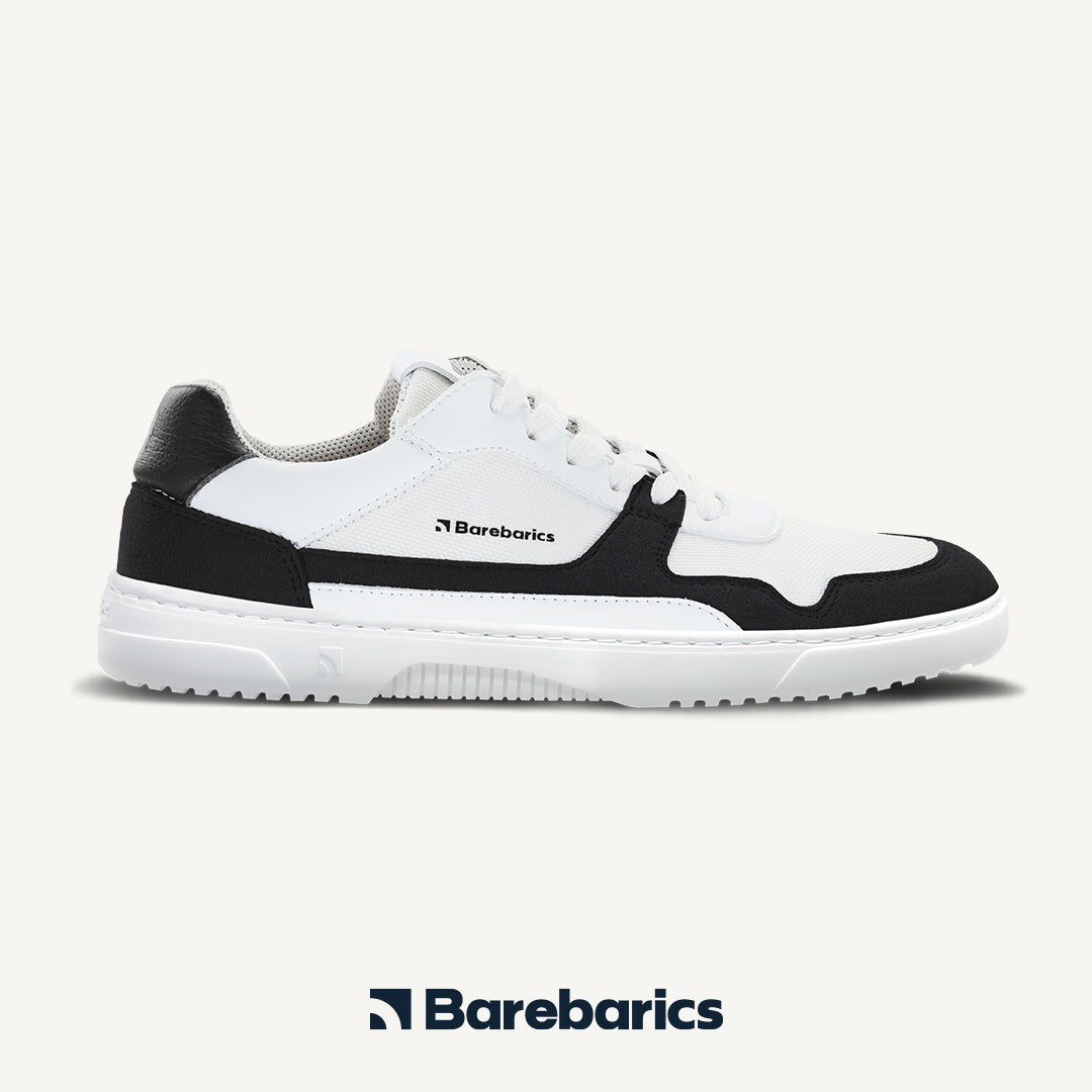 Barefoot Sneakers Barebarics Zing - White & Black Minimalist Shoes for Men & Women | Lightweight & Flexible for Running, Walking & Gym Workouts