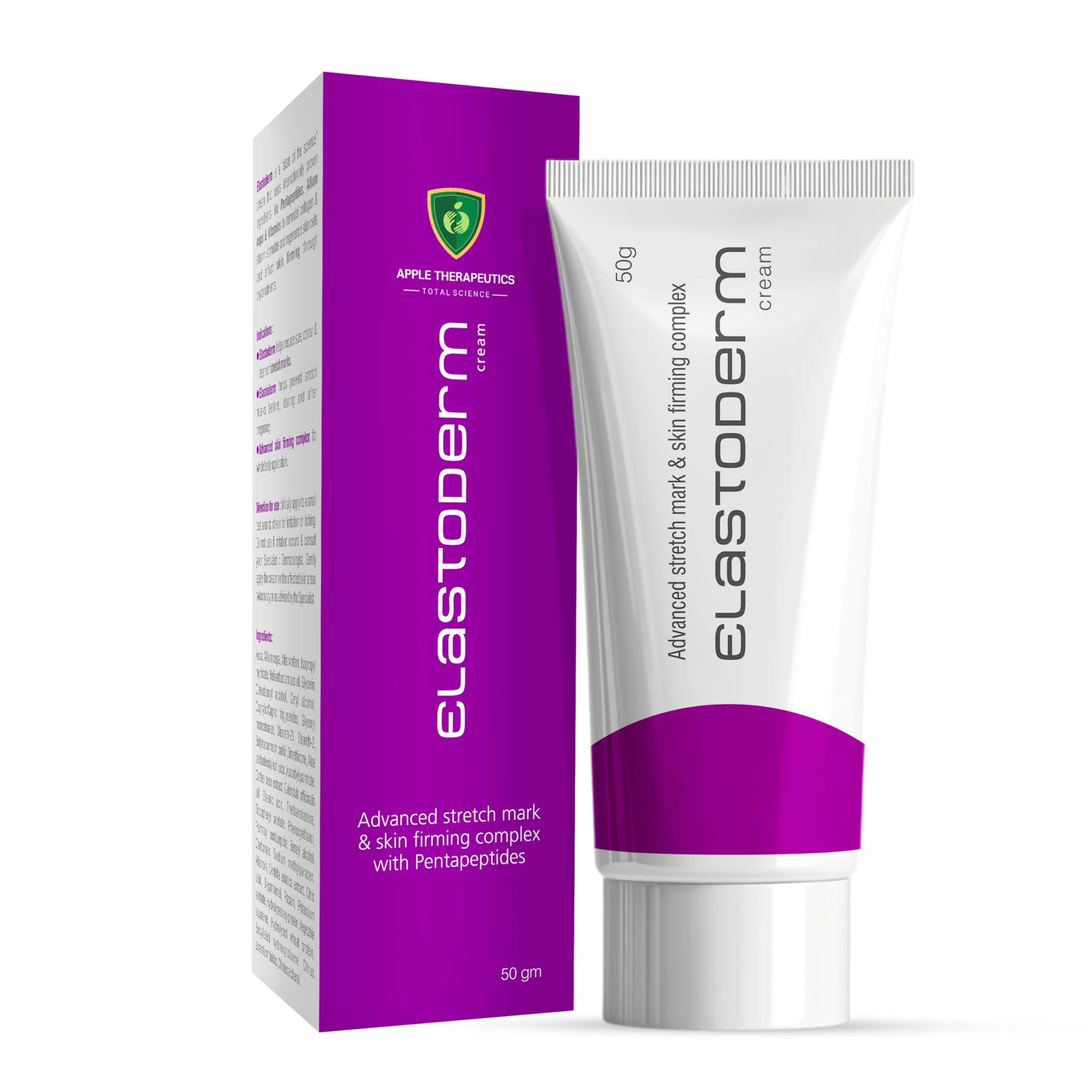 APPLE THERAPEUTICS Elastoderm Stretch Marks Cream - Reduce Pregnancy & Postpartum Stretch Marks & Scars | Dermatologist-Tested for All Skin Types | Peptides & Vitamins Enriched | 50g | Perfect for Daily Skincare Routine & Post-Pregnancy Care