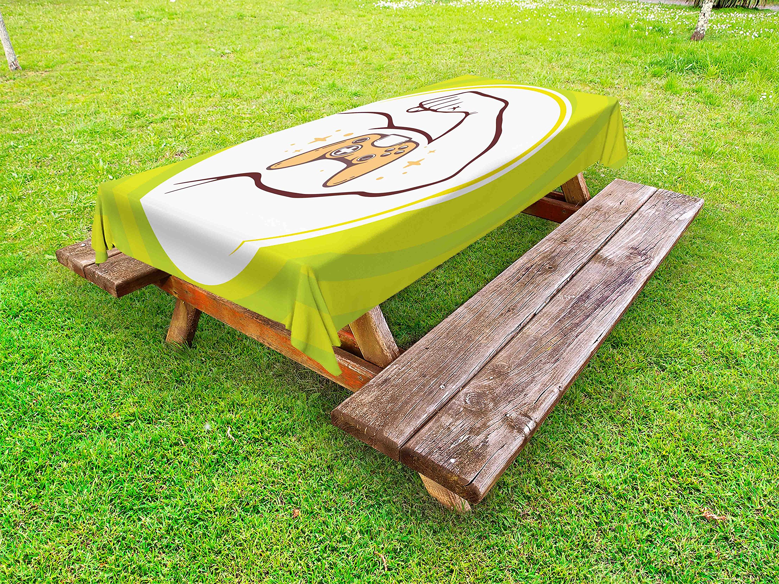 Ambesonne Gamer Outdoor Tablecloth - Strong Man Arm with Joystick Line Art Design, Washable Picnic Table Cover 58