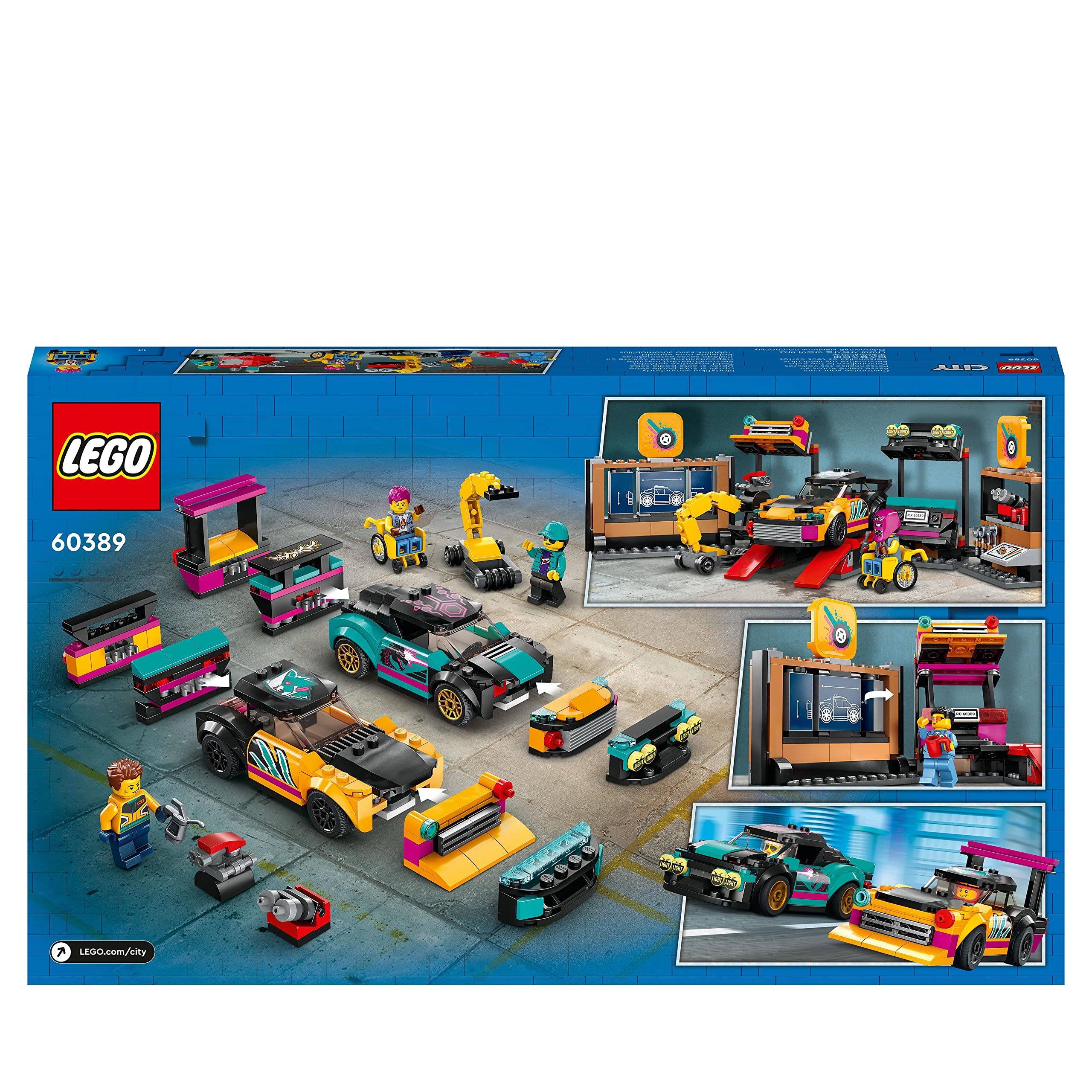 LEGO 60389 City Tuning Mechanic Workshop with 2 Customizable Toy Cars, Building Set for Kids Ages 7+ - Perfect Gift for Young Builders & Car Enthusiasts | Creative Play & STEM Learning Toy