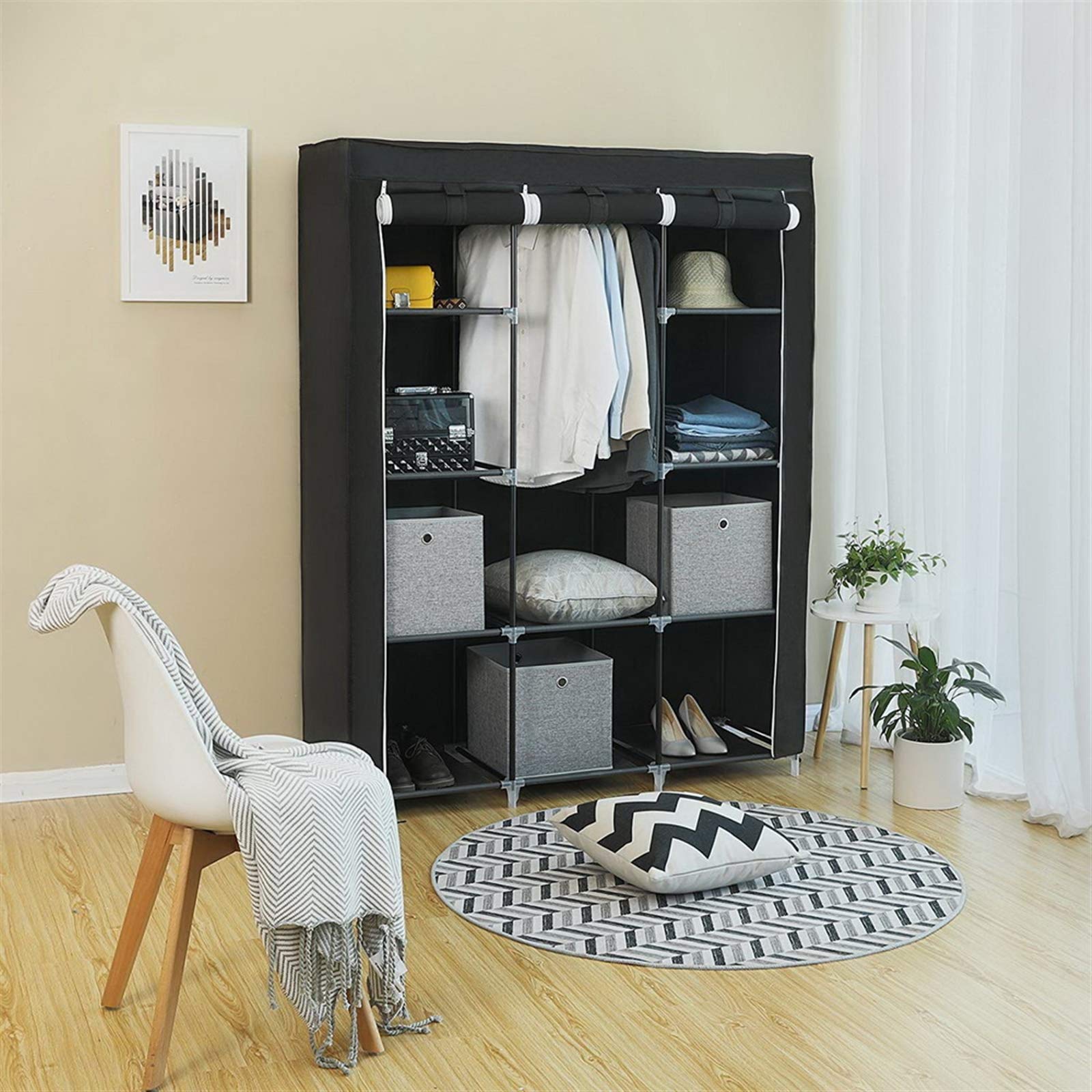 Portable Closet Wardrobe - 67 Inch Freestanding Closet Organizer with Shelves & Cover for Hanging Clothes, Non-Woven Fabric Storage Cabinet - Easy Assembly (Black) | Perfect for Small Spaces, Apartments & Dorm Rooms
