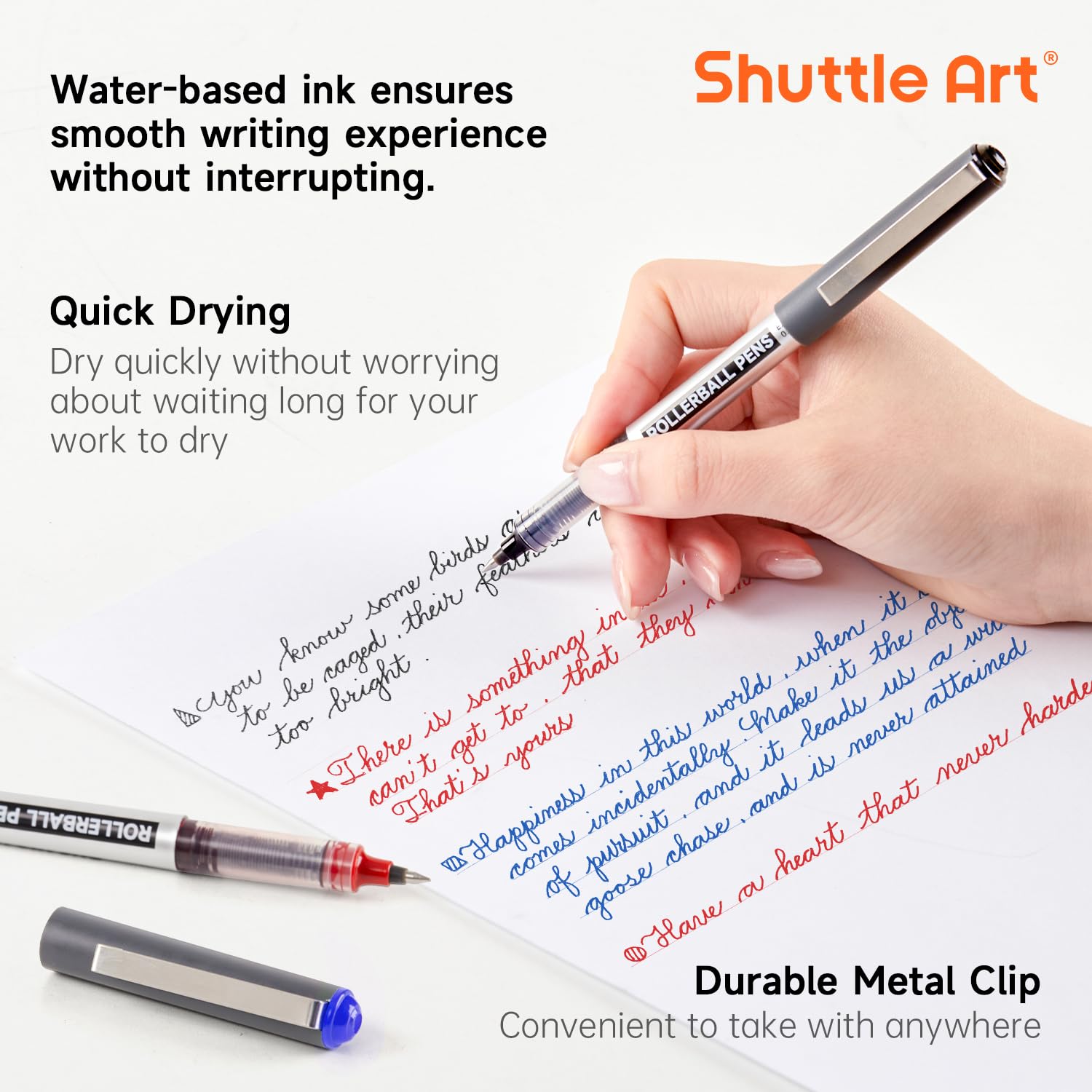Shuttle Art 25-Pack Rollerball Pens (21 Black, 2 Blue, 2 Red) - 0.5mm Fine Point Liquid Ink Pens for Smooth Writing - Perfect for Journaling, Note Taking, School & Office Use