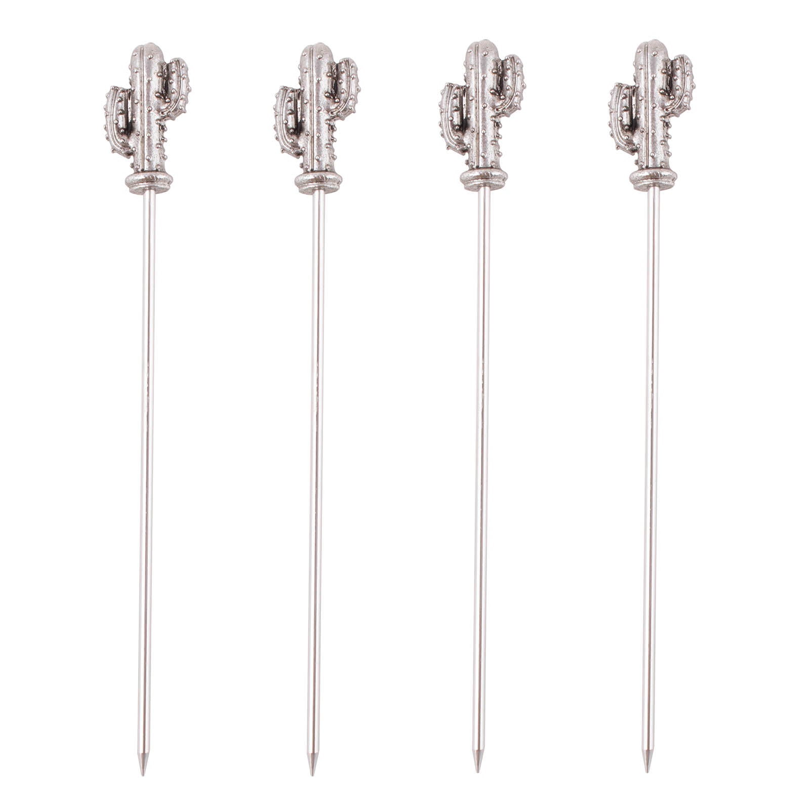Premium Stainless Steel Cocktail Picks with Cactus Design - Set of 4 for Margaritas, Appetizers & Party Decor