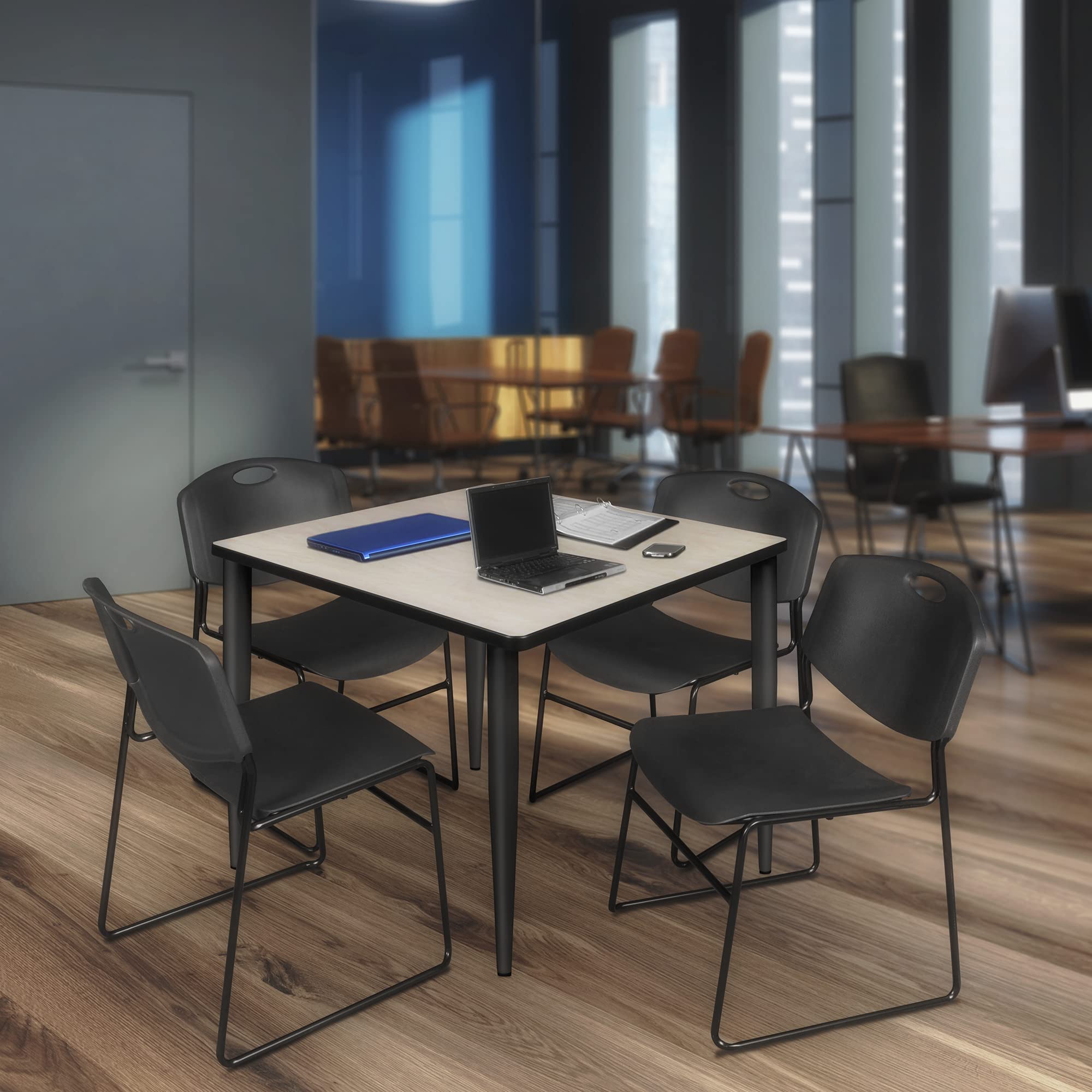 Regency Kahlo 42-Inch Round Breakroom Table Set - Maple & Black Finish - Perfect for Office, Conference Room, or Home Dining Area