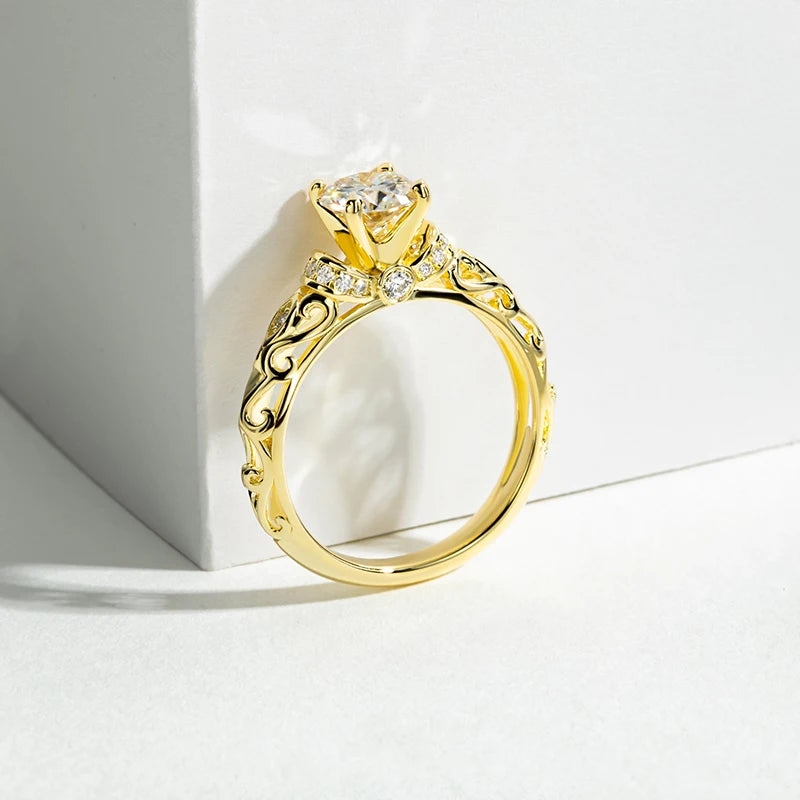 1 Carat Moissanite Engagement Ring for Women - 925 Sterling Silver Yellow Gold Plated Wedding Band, Anniversary Gift for Her - Perfect for Proposals, Bridal Jewelry & Special Occasions