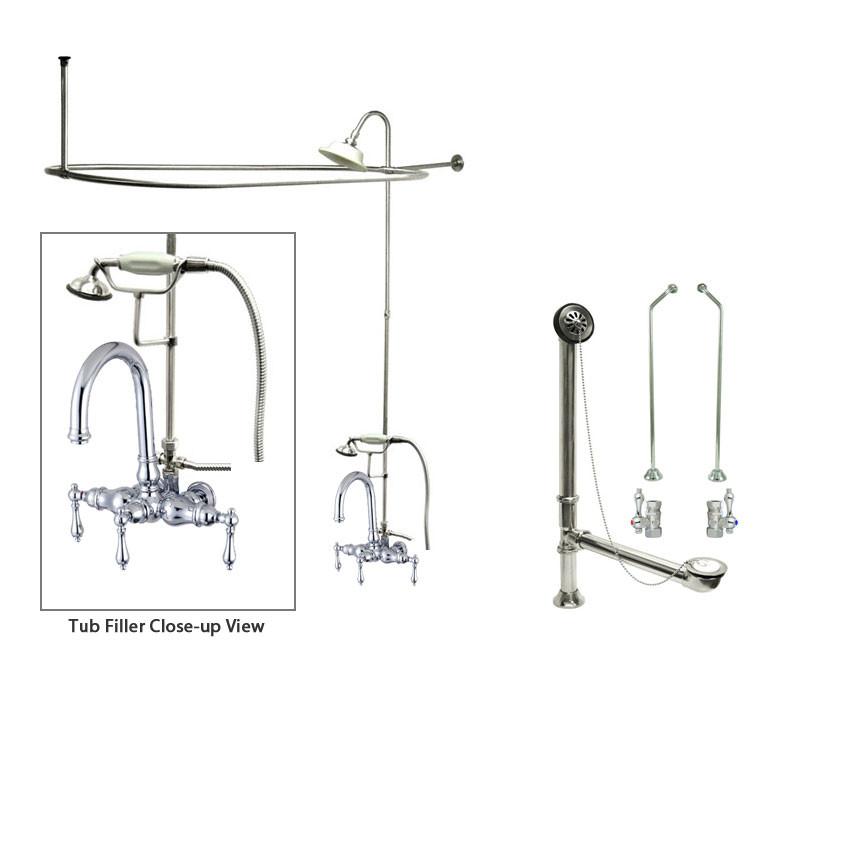 Vintage Chrome Clawfoot Tub Faucet Shower Kit with Enclosure & Curtain Rod - 3014T1CTS - Perfect for Bathroom Remodeling and Classic Home Decor