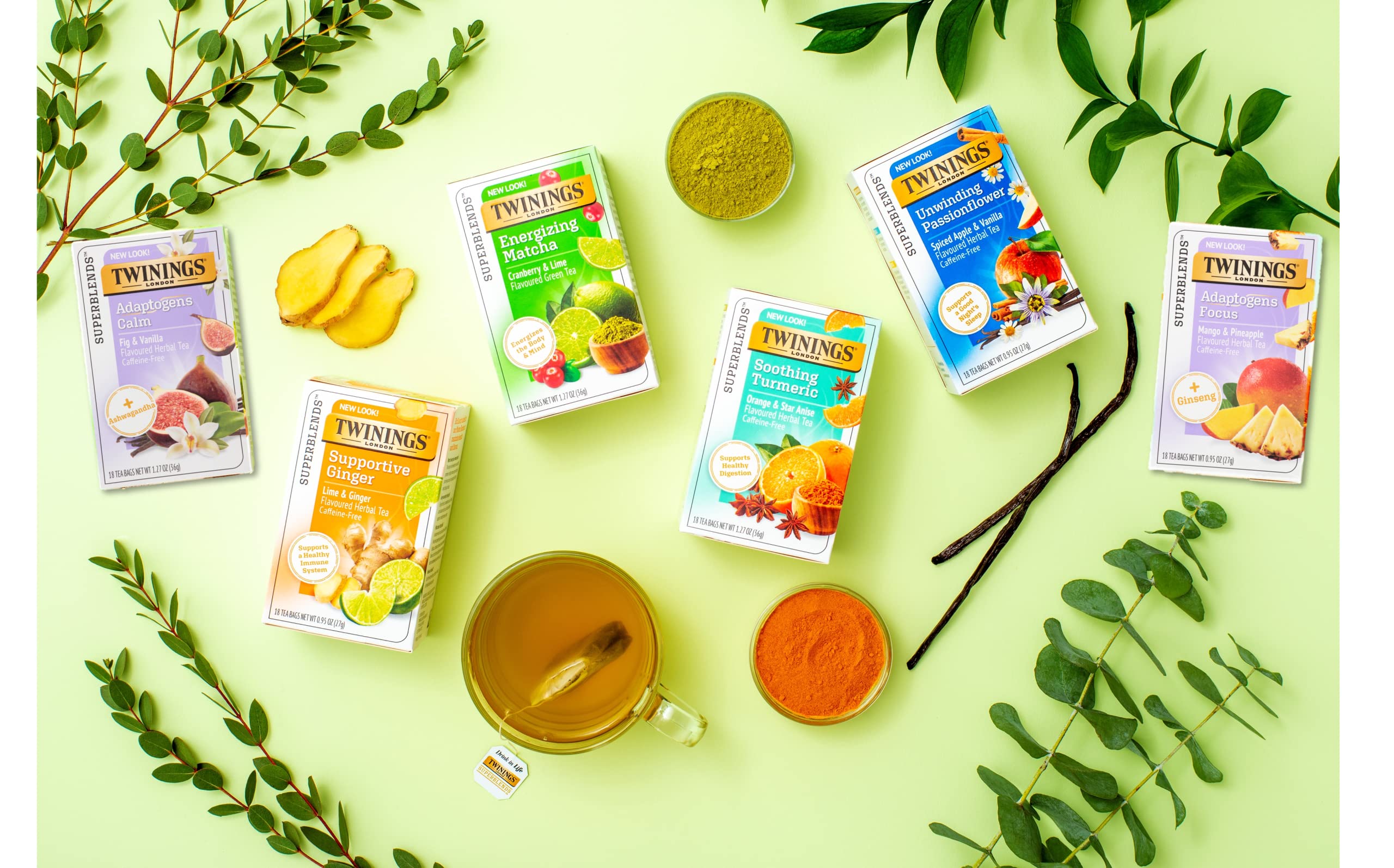 Twinings Daily Wellness Tea Variety Pack - Herbal & Green Tea Sampler (18 Tea Bags, Pack of 6) | Hot or Iced | Immune Support & Relaxation | Perfect for Morning Boost, Afternoon Pick-Me-Up & Evening Wind Down