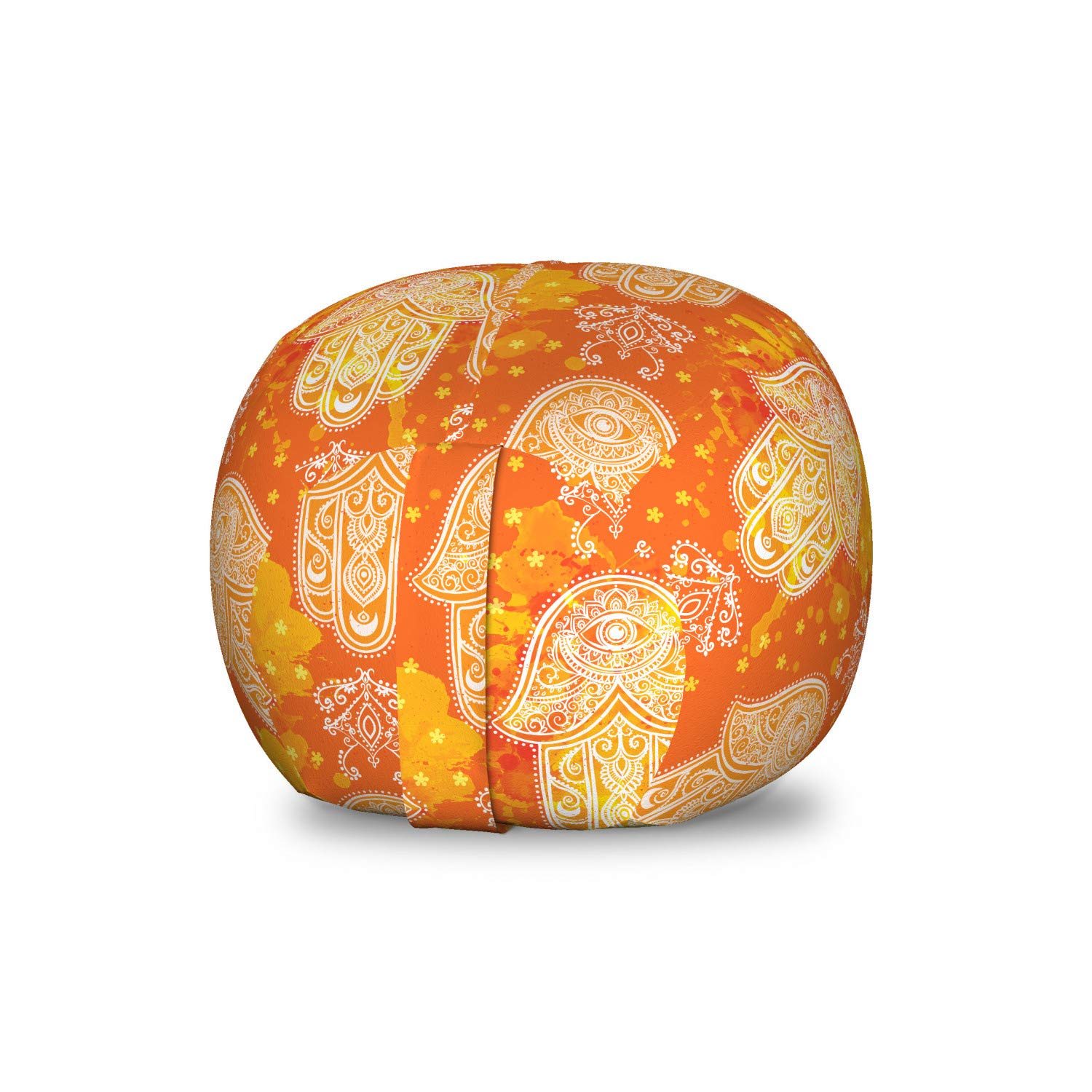 Ambesonne Oriental Storage Toy Bag Chair - Folk Hand Motif Mystic Hippie Design, Washable Stuffed Animal Organizer for Kids Room, Small Size in Orange Yellow & White - Perfect for Nursery, Playroom & Bedroom Organization