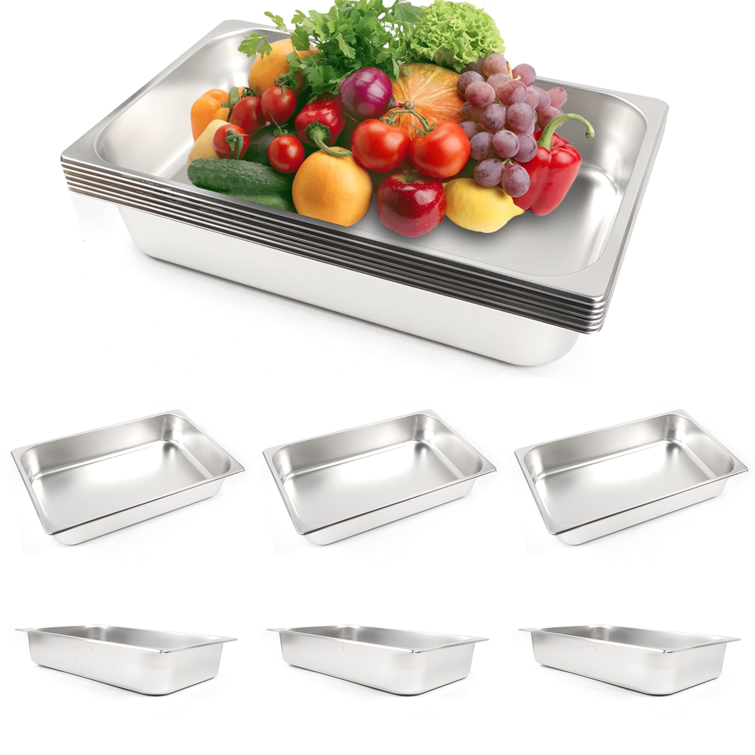 6-Pack Commercial Stainless Steel Steam Pans - 4