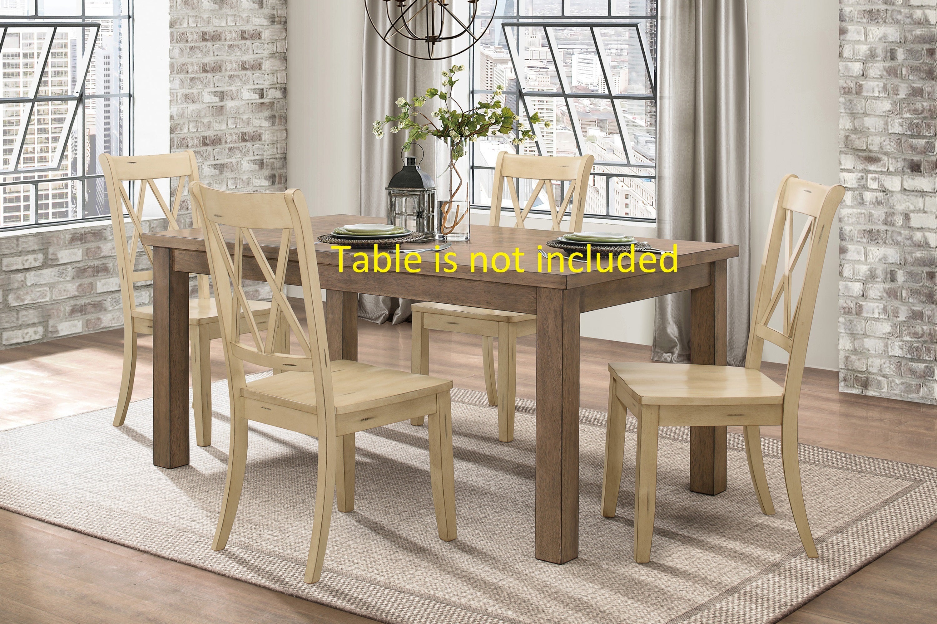 Set of 2 Buttermilk Finish Side Chairs - Pine Veneer Transitional Double X Back Design Dining Room Chairs for Kitchen, Breakfast Nook & Small Space Decor