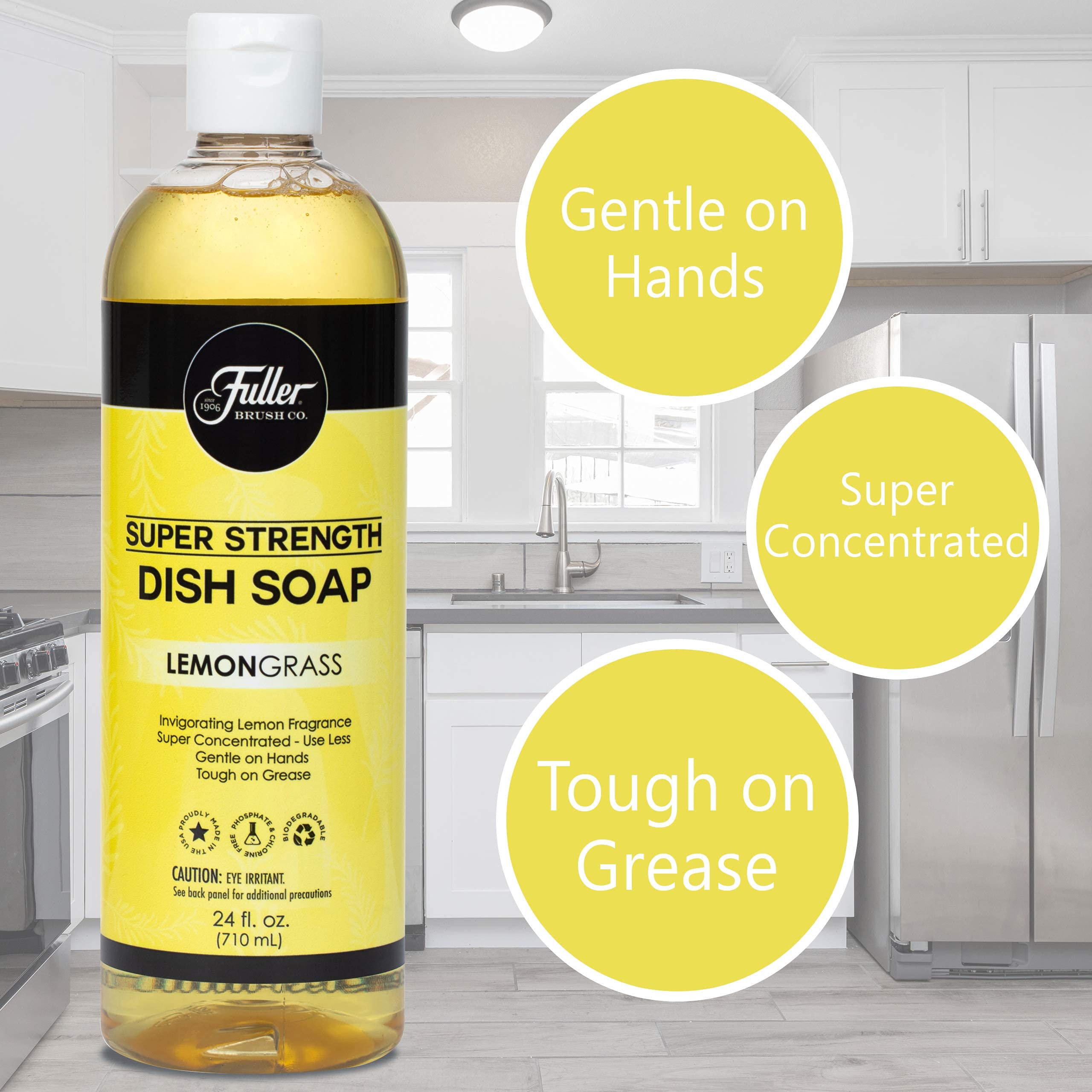 Fuller Brush Super Strength Dish Soap - Economical & Concentrated Formula for Dishes, Glasses, Silverware, Pots & Pans - Lemongrass Scented - Perfect for Kitchen Cleaning, Dishwashing & Countertop Sanitizing