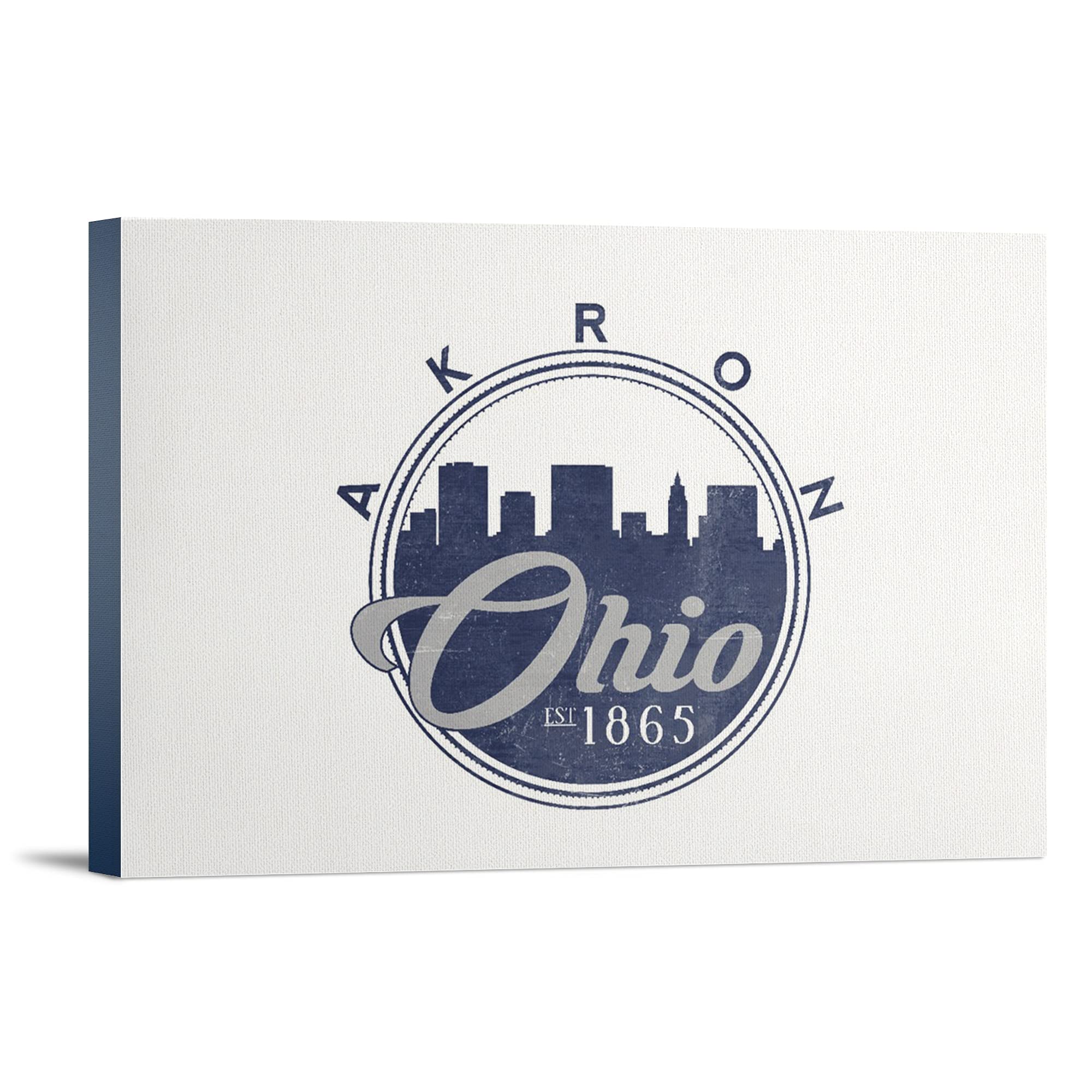 Blue Akron Ohio Skyline Canvas Art - 16x24 Wrapped Wall Decor for Home & Office - Perfect for Living Room, Bedroom or Gift