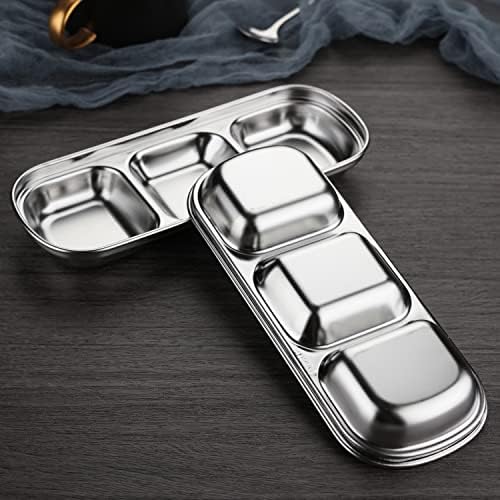 3-Piece Stainless Steel Divided Sauce Bowls - 3 Grid Dipping Dishes for Soy Sauce, Ketchup, Seasoning & Sushi | Perfect for Restaurants, Sushi Bars, Home Kitchens & Party Platters
