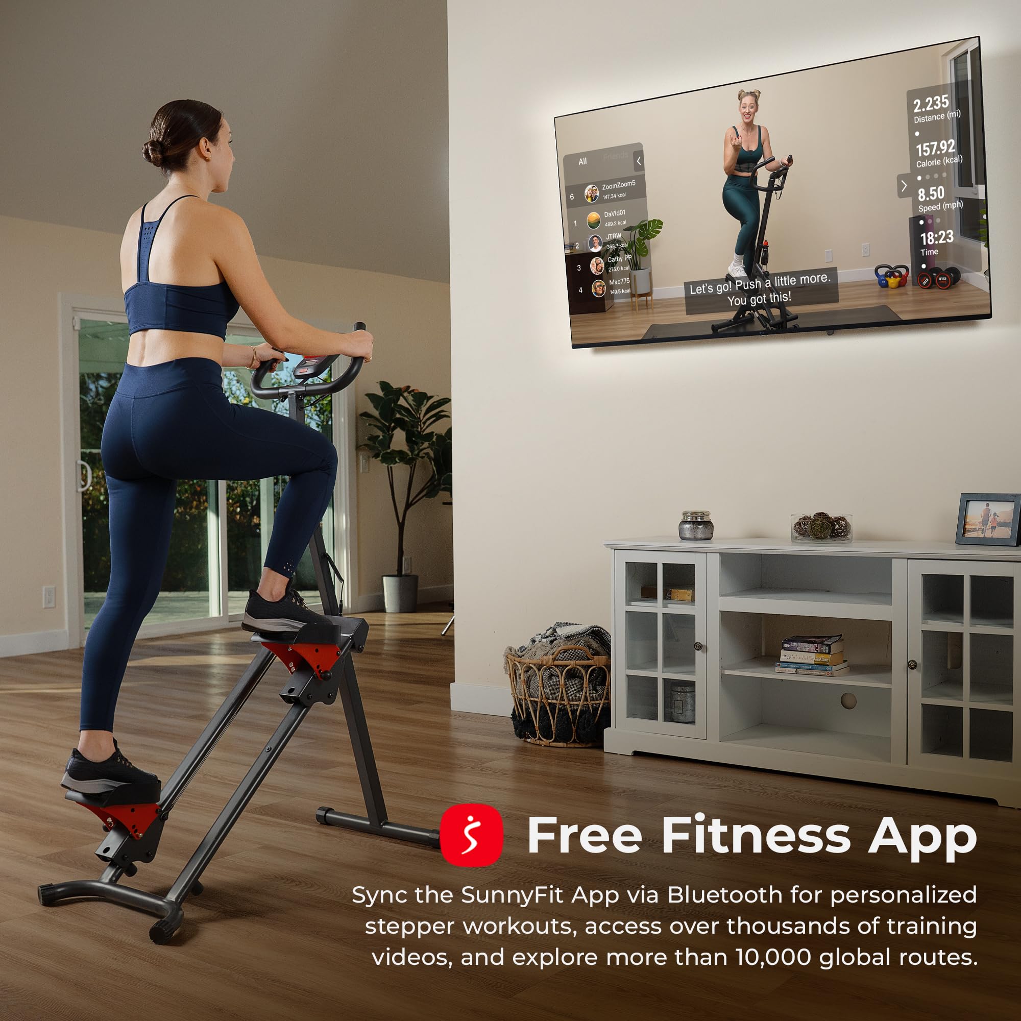 Sunny Health & Fitness Stair Stepper with Handlebar - Extended Step Range Climber Machine for Legs, Core & Glute Workouts - Connects with Free SunnyFit App - Perfect for Home Gym, Cardio Training & Weight Loss