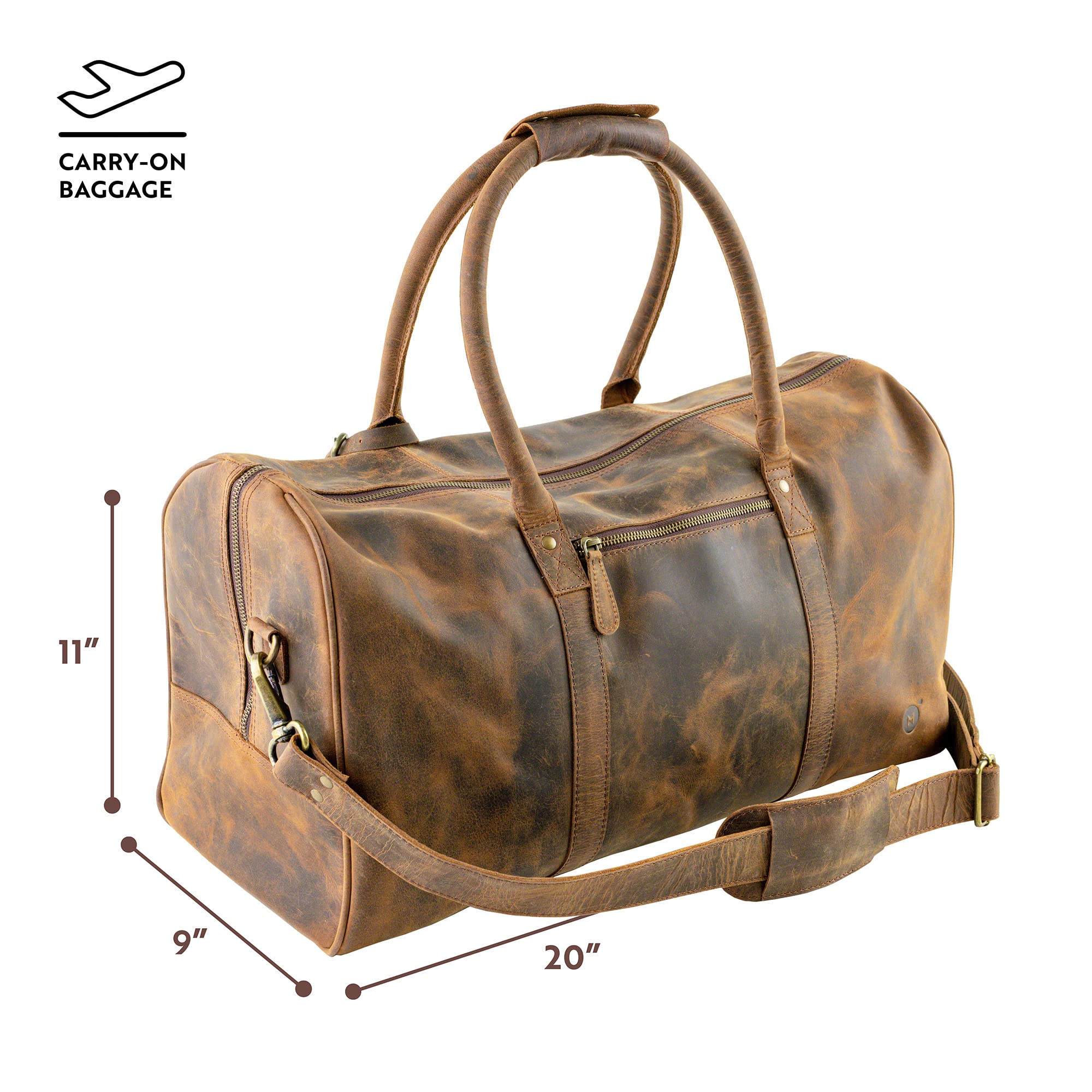 Premium Buffalo Leather Duffle Bag for Men & Women - Vintage Rustic Weekender Travel Bag - Perfect for Gym, Business Trips & Weekend Getaways