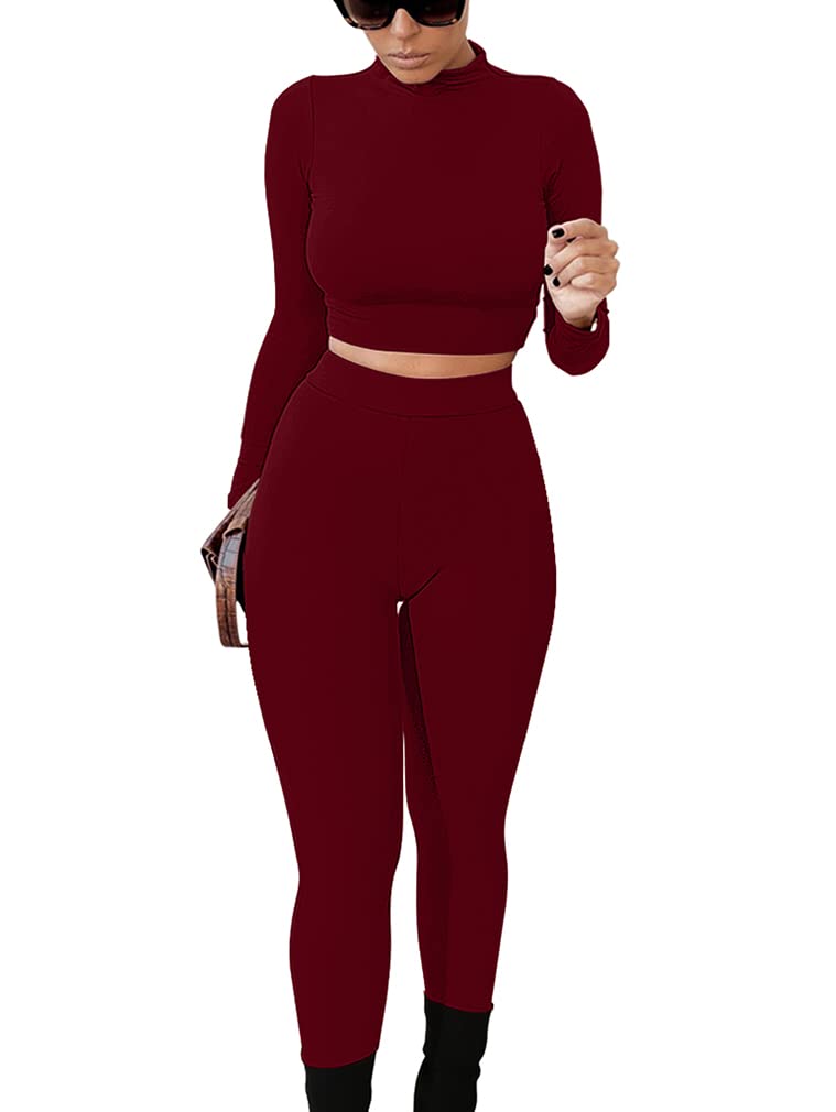 GOKATOSAU Women's Sexy 2 Piece Outfit Long Sleeve Crop Top & High Waist Pants Set - Clubwear, Party Jumpsuit for Night Out, Date Night & Special Occasions
