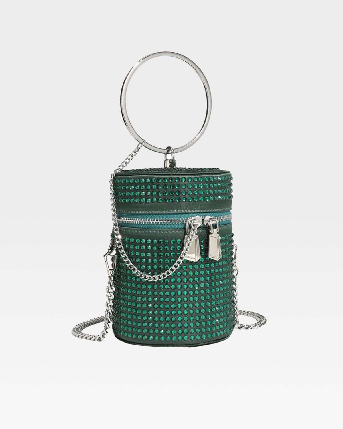 Elegant Green Crystal Mini Barrel Bag for Women - Perfect for Parties, Weddings & Evening Events