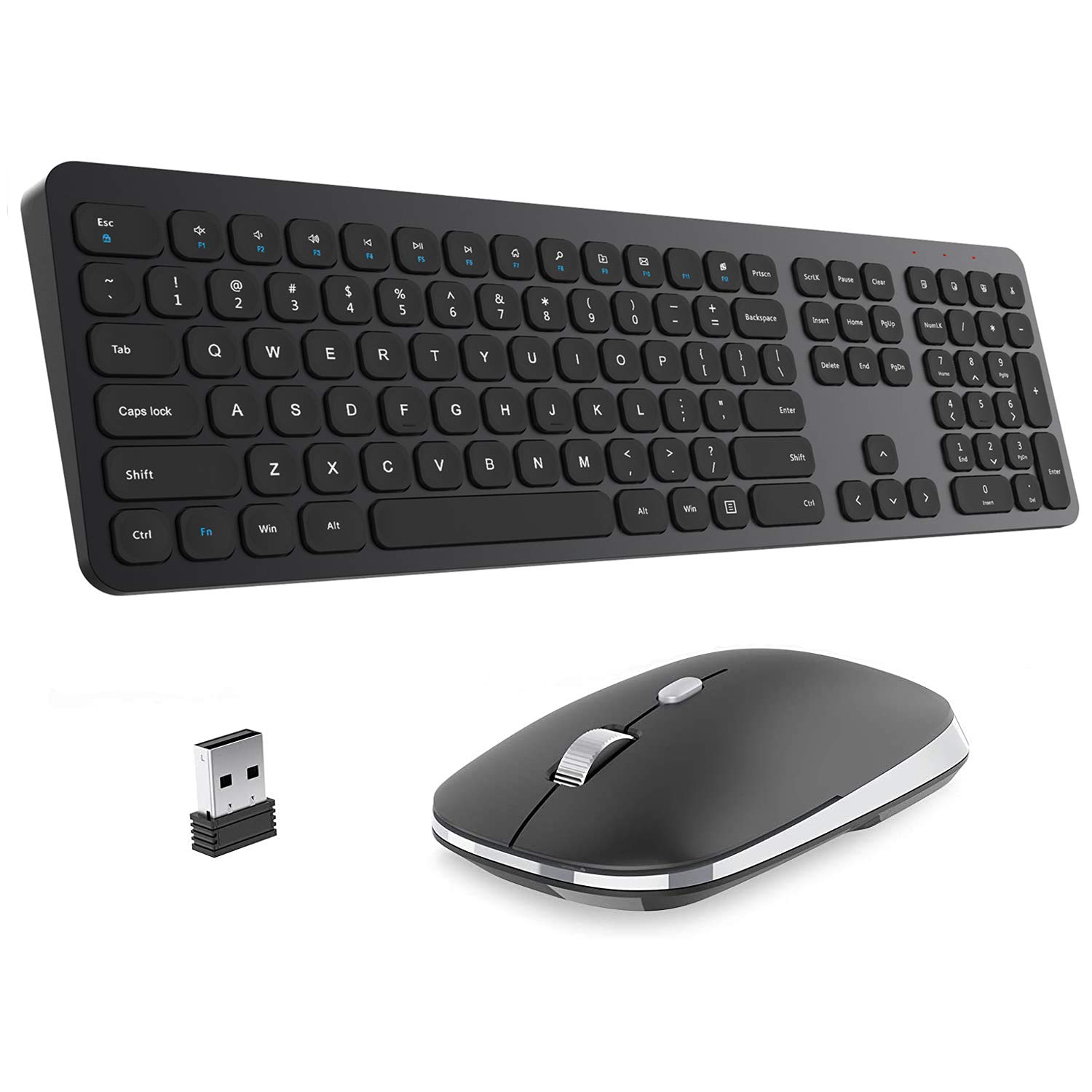 Ultra Thin Wireless Keyboard and Mouse Combo - 2.4GHz Quiet Portable Keyboard with 110 Keys & Ergonomic Mouse, Nano USB Receiver for Windows PC/Laptop/Notebook (Black) - Perfect for Office, Home & Gaming Use
