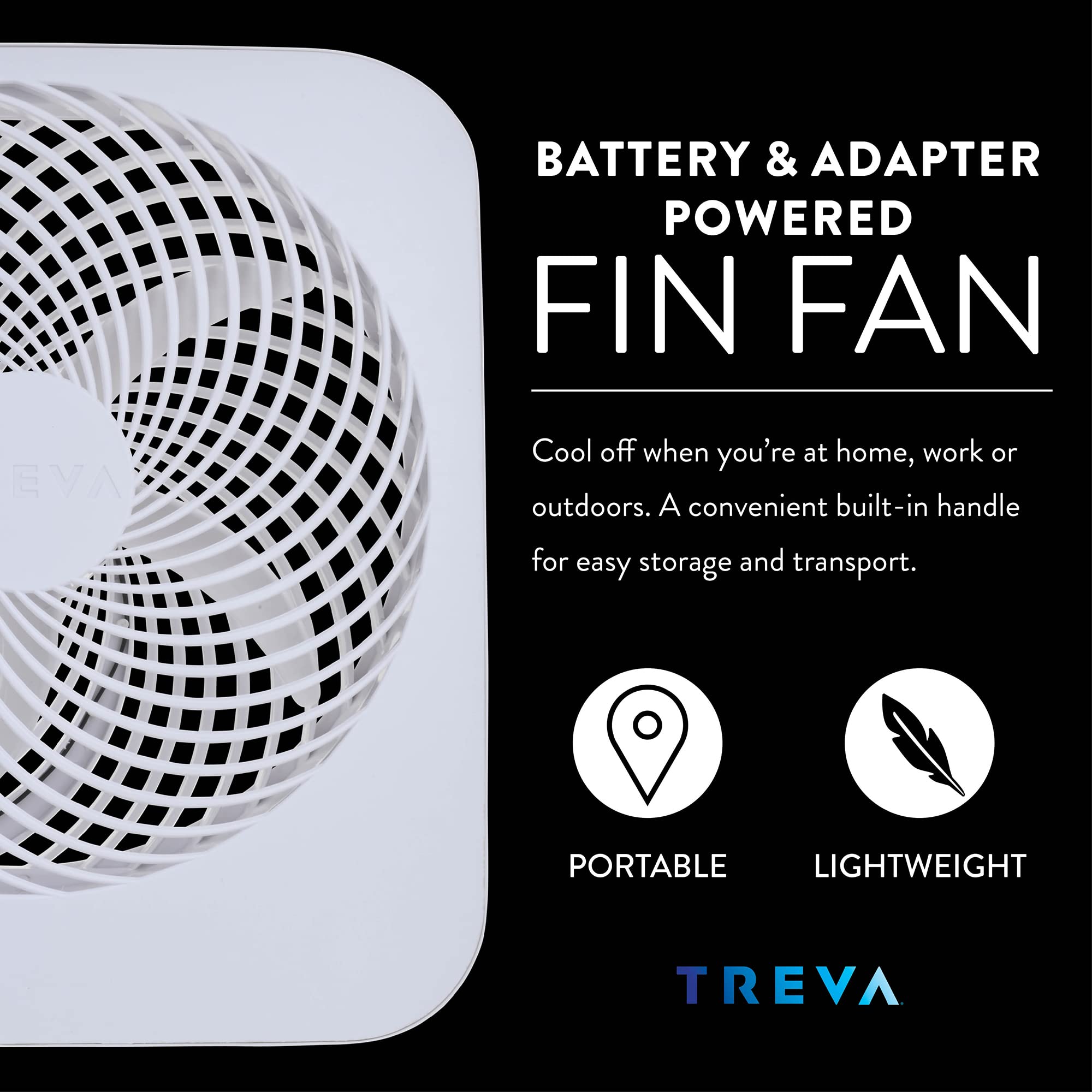 Treva 10-Inch Portable Fan - Battery & AC Powered Desk Fan with 2 Speed Settings, Quiet Operation for Home Office, Dorm Room, Travel & Outdoor Use (White) - Personal Cooling Fan for Work, Study & Camping