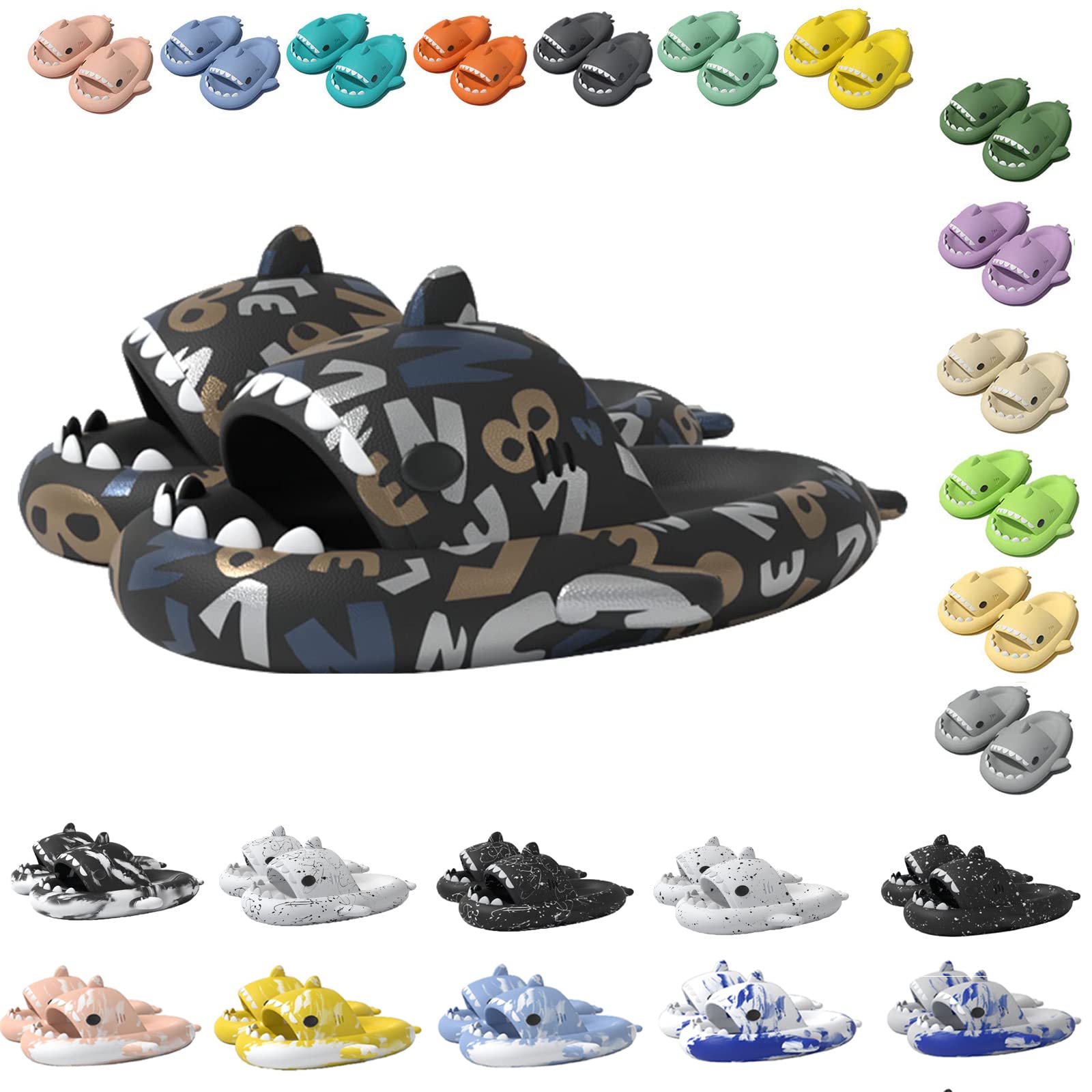 Women's & Men's Cute Shark Slippers - Anti-Slip Open Toe Slides with Lightweight Sole for Summer - Casual Beach Sandals for Poolside, Home & Outdoor Wear