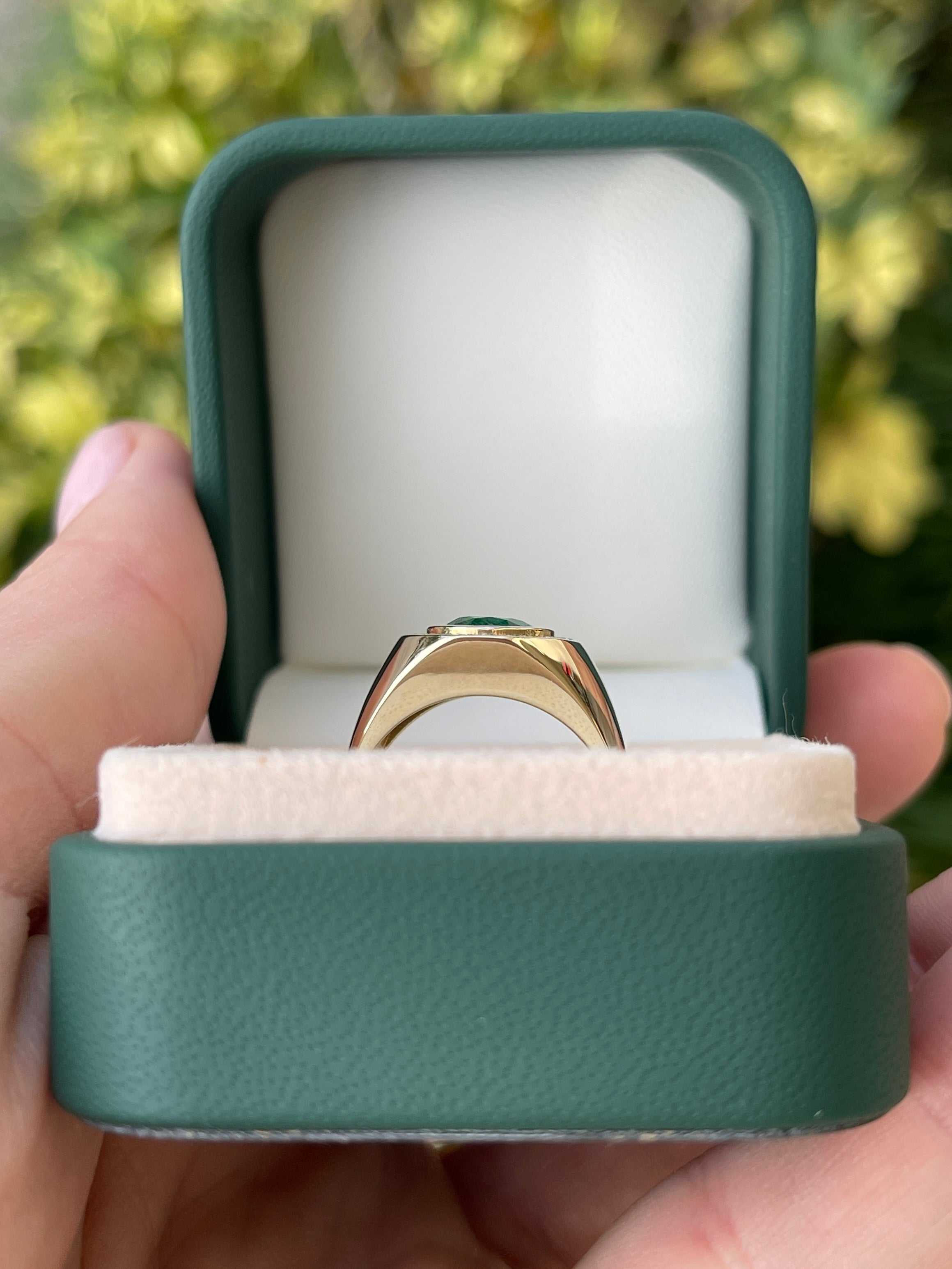 1.95tcw Natural Emerald & Diamond Halo Men's Ring in 14K Gold - Elegant Wedding Band, Anniversary Gift for Him, Perfect for Special Occasions