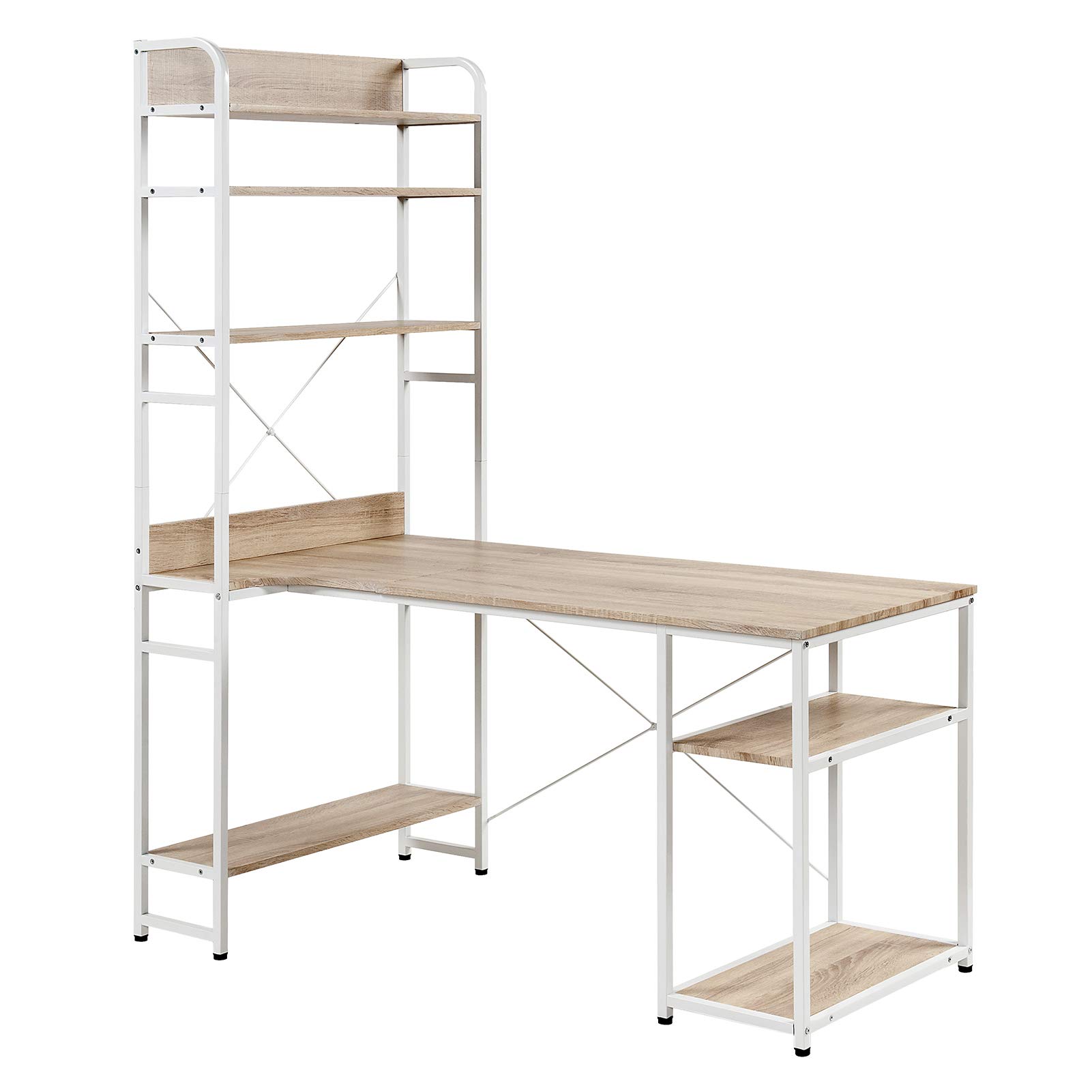 Modern White MDF Board & Metal Frame Computer Desk with Open Bookshelf - Home Office Writing Workstation, Space-Saving Design, Easy to Assemble - Perfect for Small Spaces, Dorm Rooms & Remote Work Setup