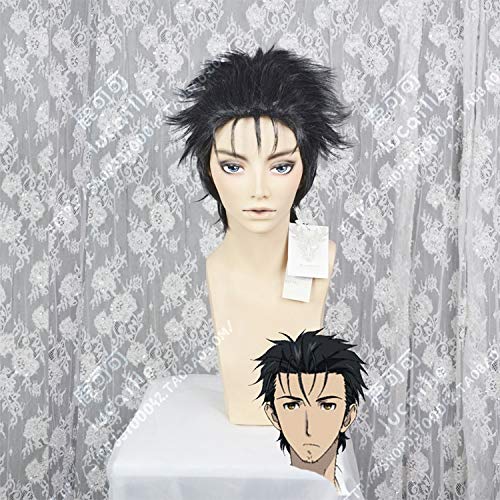 Steins Gate 0 Okabe Rintarou Cosplay Wig - Short Black Heat Resistant Synthetic Hair Wigs with Wig Cap | Anime Costume Accessory for Conventions & Cosplay Events