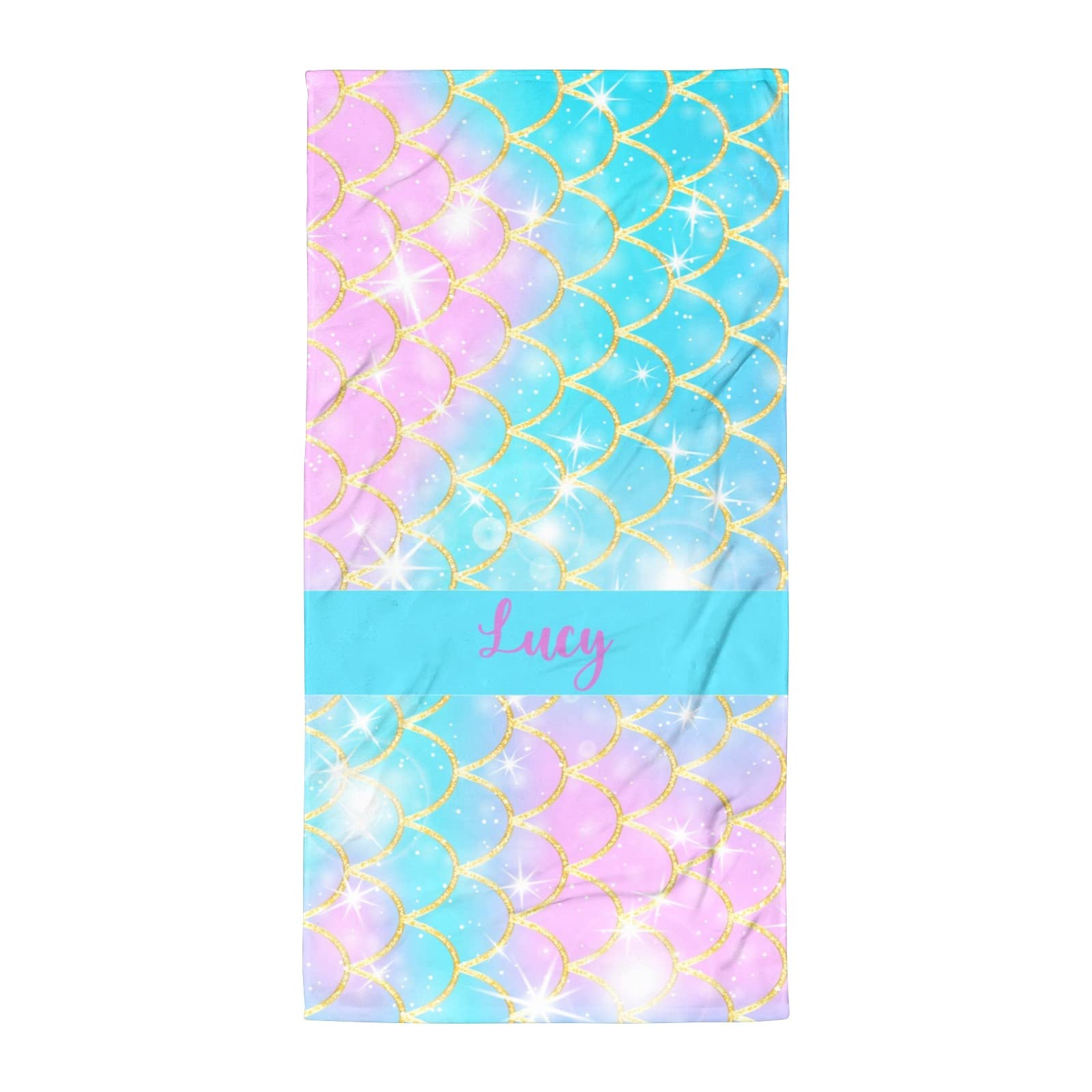 Custom Kids Beach Towels with Name - Personalized Mermaid Beach Towels for Girls, Quick Dry Microfiber, Fish Scales Design - Perfect for Pool, Beach, and Summer Vacations