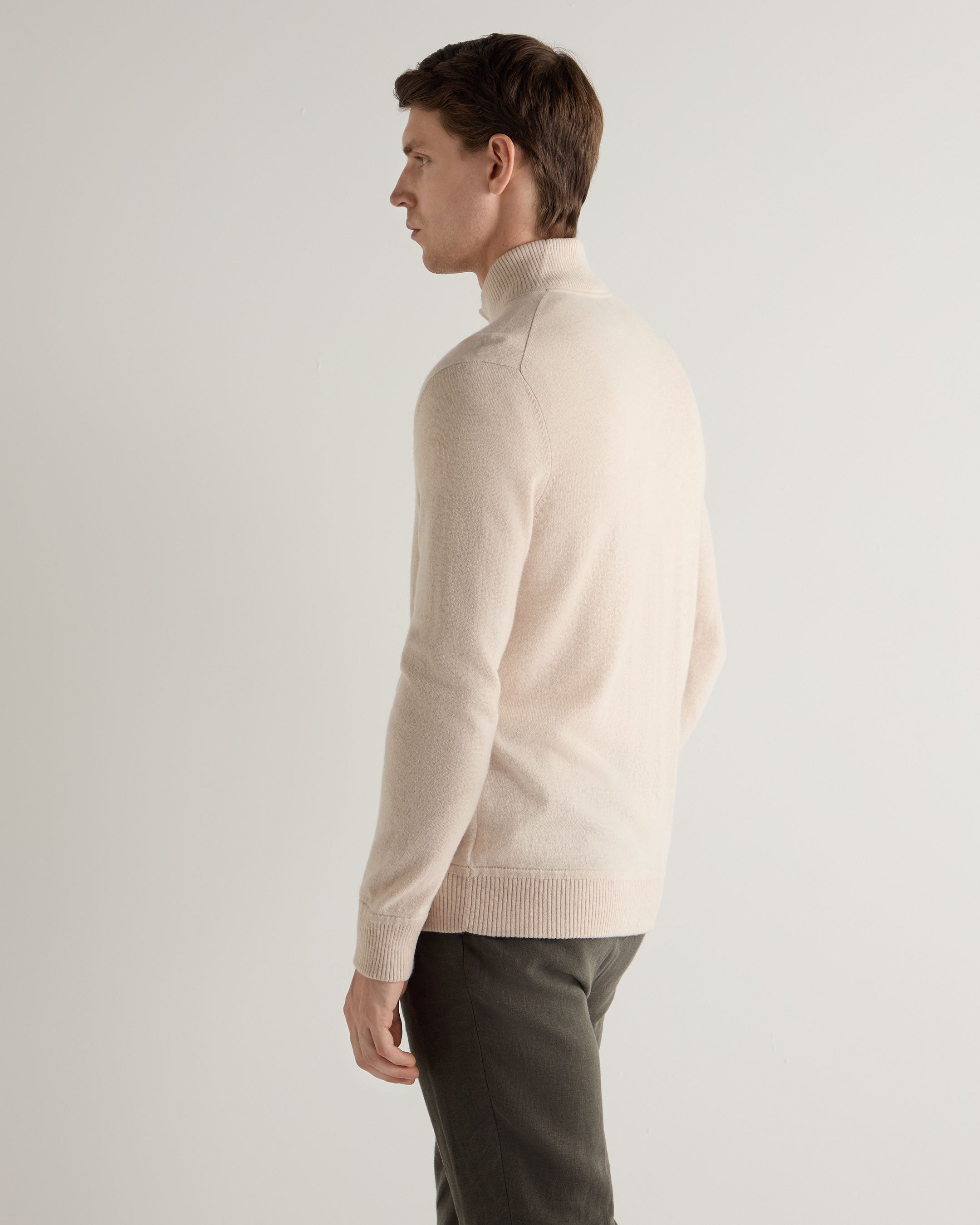 Premium Men's Knitted Cashmere Bomber Jacket - Soft Winter Coat for Men, Ecru White - Perfect for Casual Outings & Office Wear