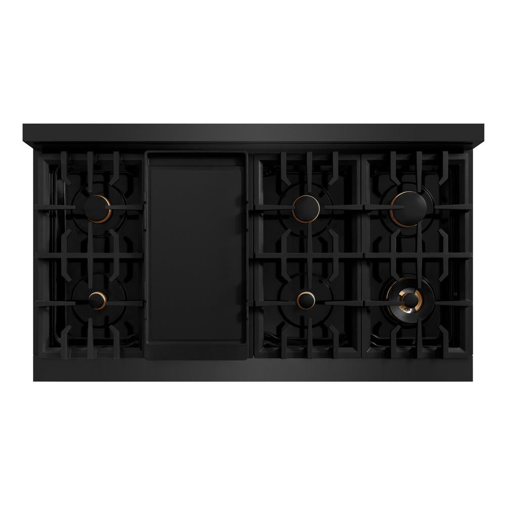 ZLINE 48-Inch 6.7 cu. ft. Black Stainless Steel Double Oven Gas Range with 8 Brass Burners - Professional Kitchen Appliance for Home Chefs & Entertaining (HGRB BR 48) | Perfect for Large Family Cooking, Holiday Meals & Gourmet Baking
