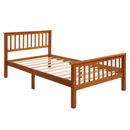 Solid Oak Wood Bed Frame Twin Size - Heavy Duty 300lb Capacity Platform Bed with Headboard & Footboard, No Box Spring Needed - Perfect for Kids' Rooms, Guest Bedrooms & Small Spaces
