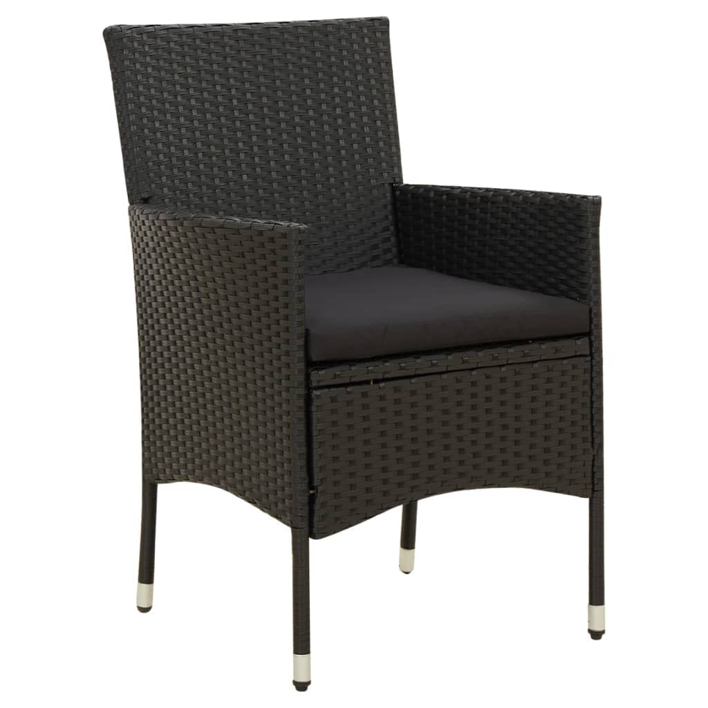 2-Piece Black Poly Rattan Patio Chairs with Cushions - Outdoor Garden Furniture Set for Backyard, Poolside & Balcony (14.46g)