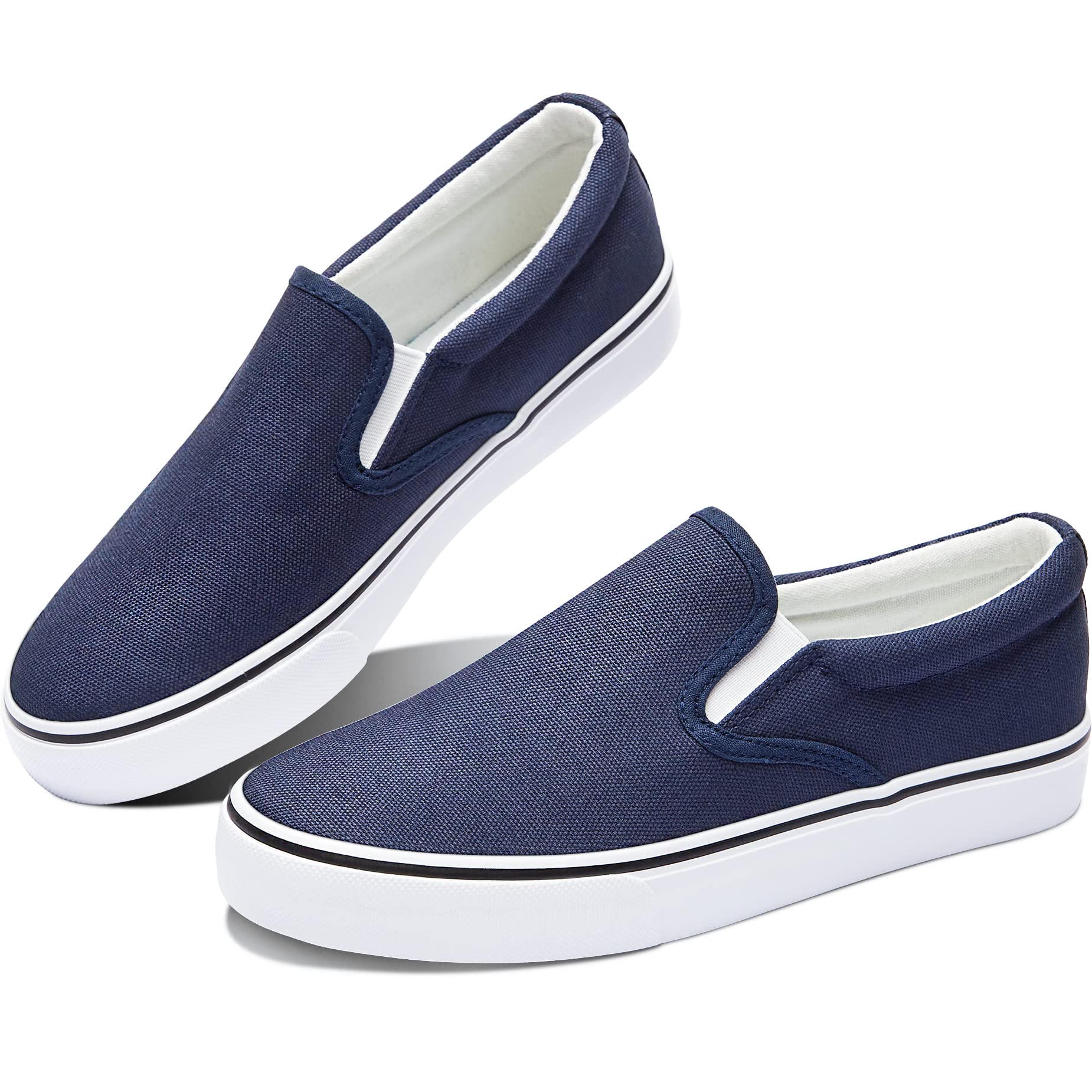 Obtaom Women's White Sneakers - Slip On Black Canvas Loafers for Women - Comfortable Low Top Casual Shoes for Walking, Travel & Everyday Wear