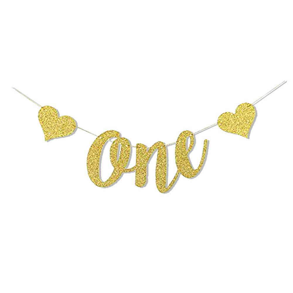 Gold Glitter Loving Heart Highchair Banner - 1st Birthday Party Decor for Boys & Girls - Baby High Chair Sign & Photo Prop - Perfect for Birthday Celebrations & Photo Shoots
